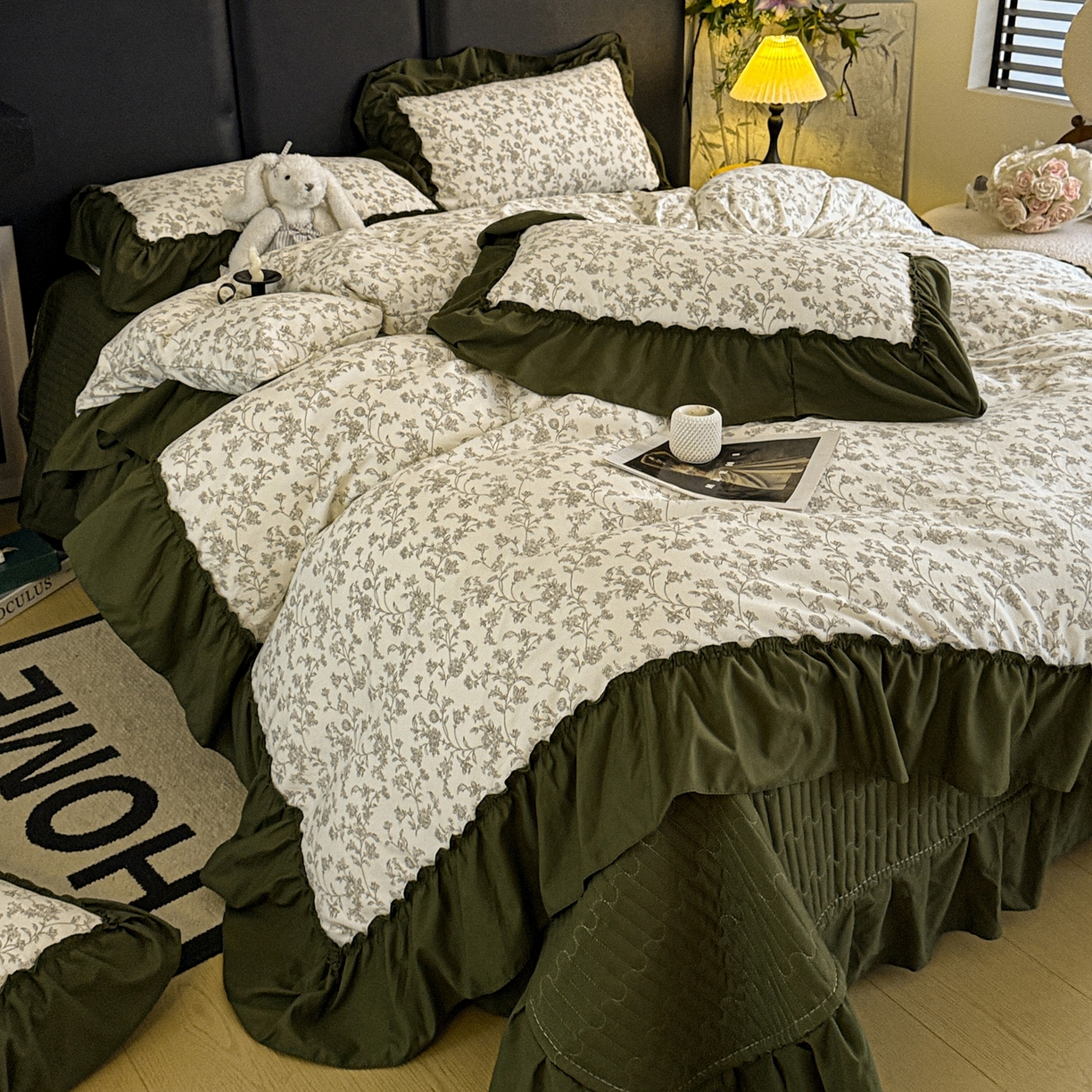 91家纺网 家纺一手货源 找家纺 富米莱（原臻工厂） 2026新款韩系古法韩国水洗棉云棉大布袋法式浪漫大花边床盖夏凉被床盖四件套 莫松染