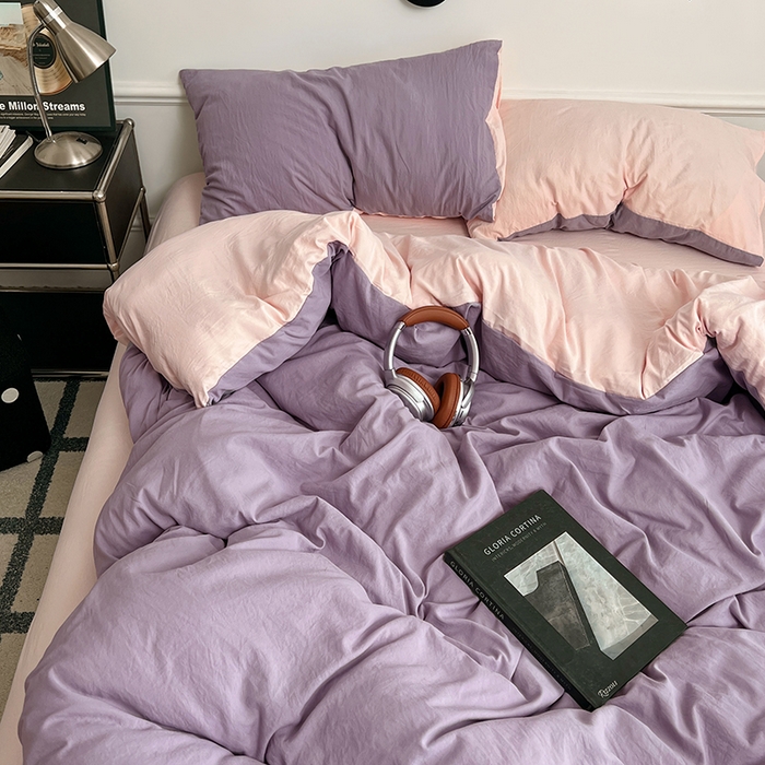 91家纺网 家纺一手货源 找家纺 梦卓家纺 2025爆款ins风超柔褶皱亲肤磨毛水洗棉四件套香芋紫