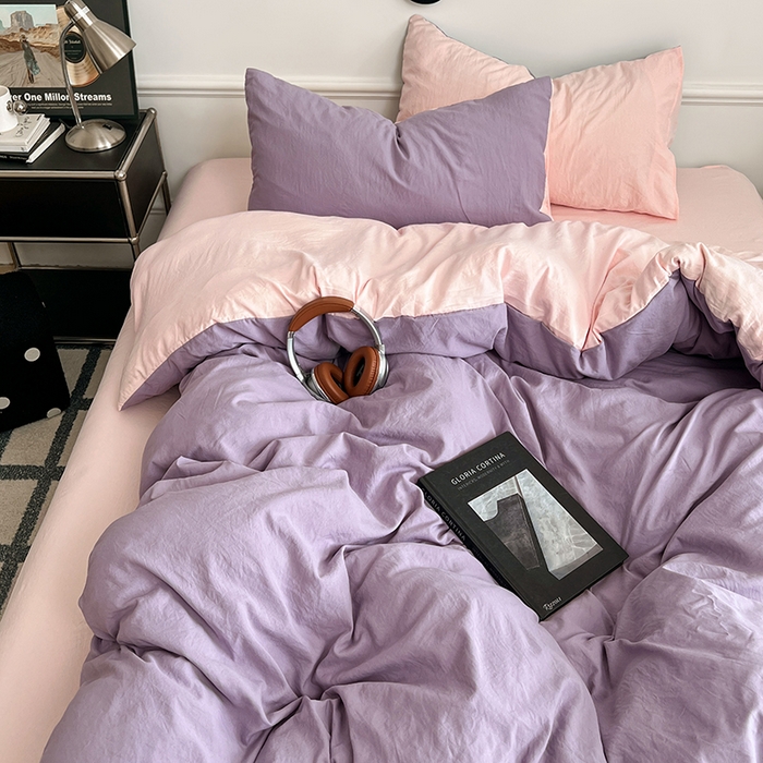 91家纺网 家纺一手货源 找家纺 梦卓家纺 2025爆款ins风超柔褶皱亲肤磨毛水洗棉四件套香芋紫