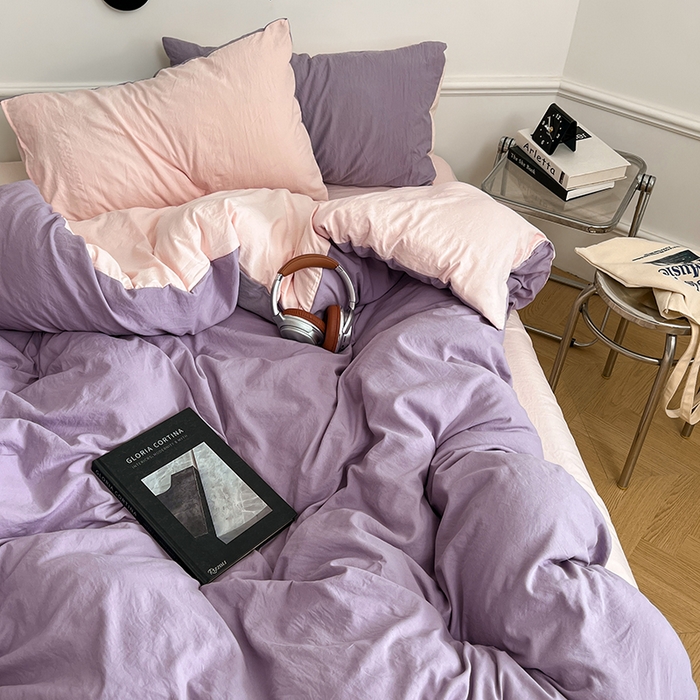 91家纺网 家纺一手货源 找家纺 梦卓家纺 2025爆款ins风超柔褶皱亲肤磨毛水洗棉四件套香芋紫