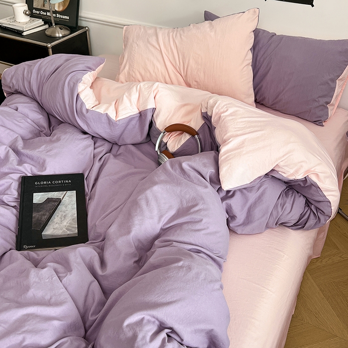 91家纺网 家纺一手货源 找家纺 梦卓家纺 2025爆款ins风超柔褶皱亲肤磨毛水洗棉四件套香芋紫