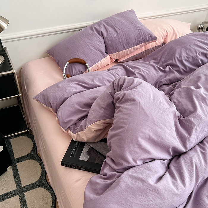 91家纺网 家纺一手货源 找家纺 梦卓家纺 2025爆款ins风超柔褶皱亲肤磨毛水洗棉四件套香芋紫