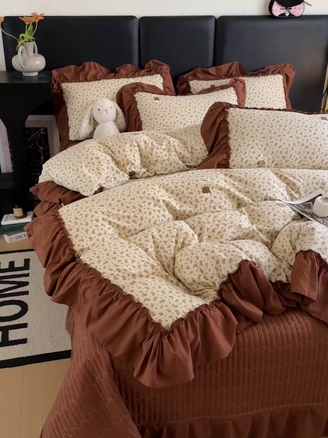 91家纺网 家纺一手货源 找家纺 富米莱（原臻工厂） 2026新款韩系古法韩国水洗棉云棉大布袋法式浪漫大花边床盖夏凉被床盖四件套 奶油兔