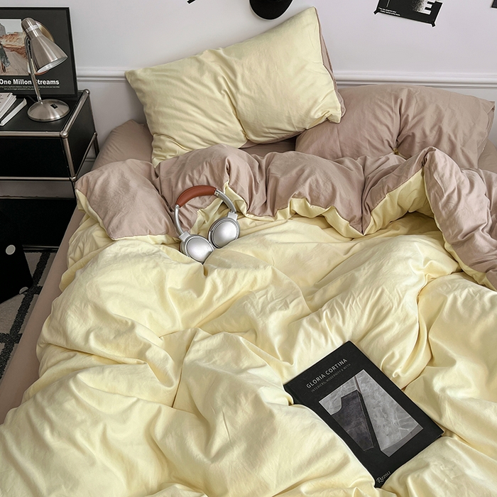 91家纺网 家纺一手货源 找家纺 梦卓家纺 2025爆款ins风超柔褶皱亲肤磨毛水洗棉四件套芝士黄