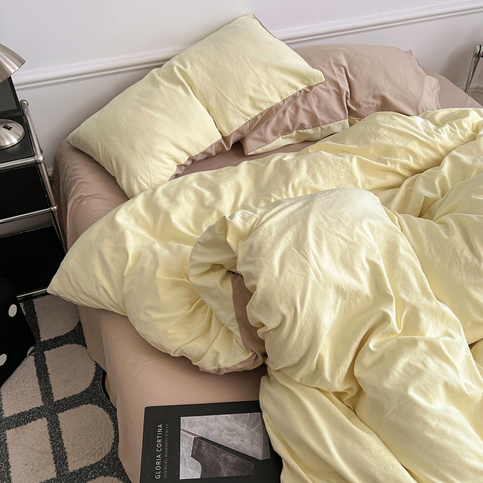 91家纺网 家纺一手货源 找家纺 梦卓家纺 2025爆款ins风超柔褶皱亲肤磨毛水洗棉四件套芝士黄