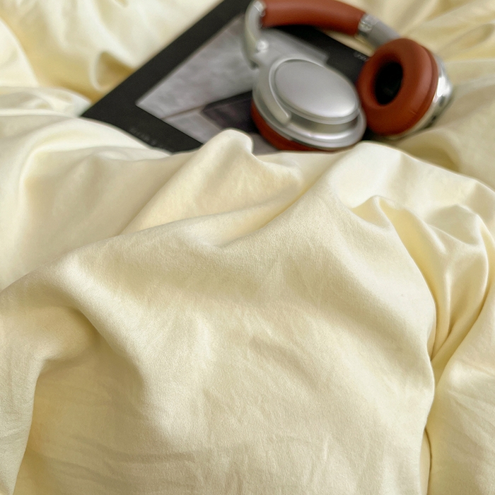 91家纺网 家纺一手货源 找家纺 梦卓家纺 2025爆款ins风超柔褶皱亲肤磨毛水洗棉四件套芝士黄