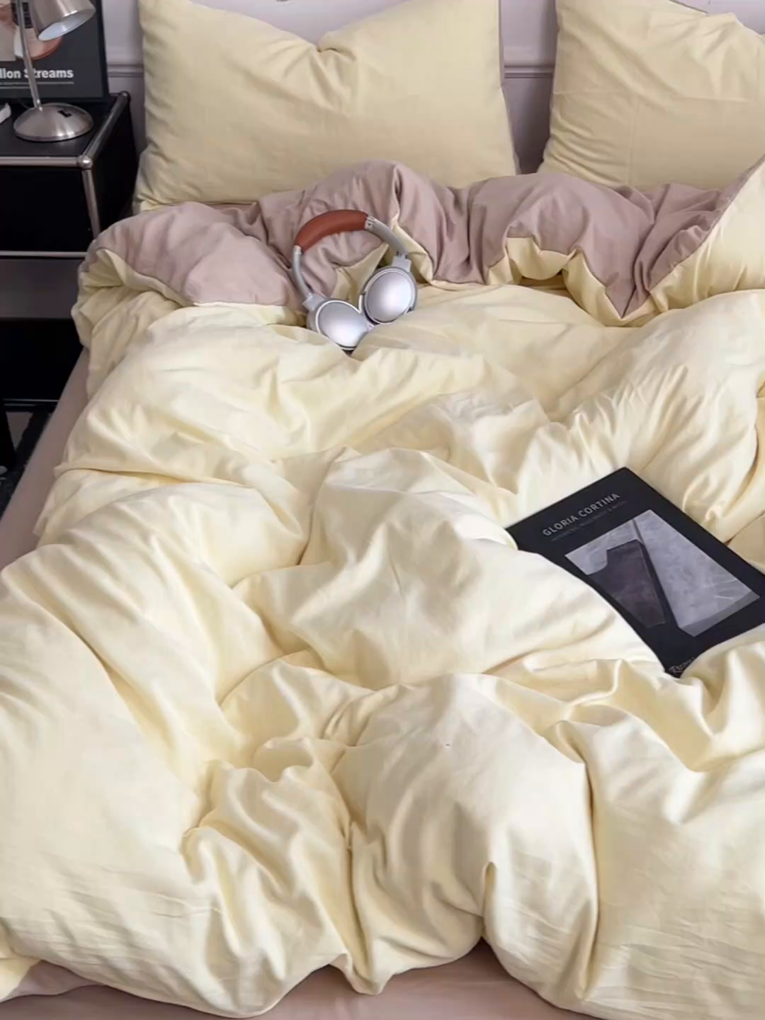 91家纺网 家纺一手货源 找家纺 梦卓家纺 2025爆款ins风超柔褶皱亲肤磨毛水洗棉四件套芝士黄