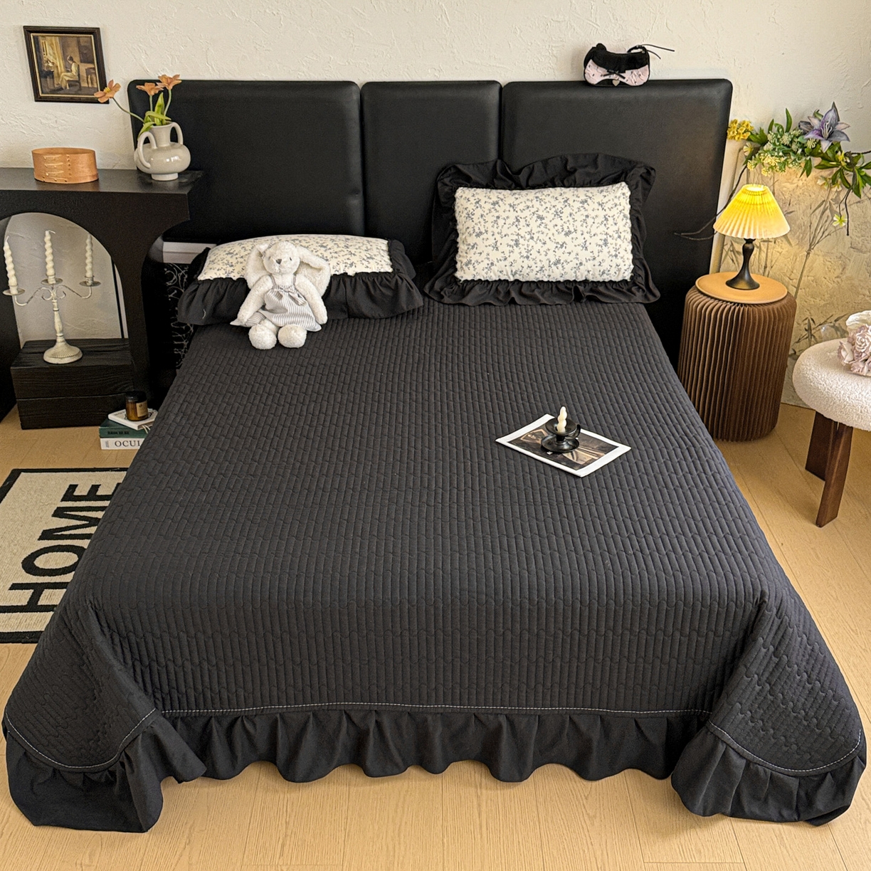 91家纺网 家纺一手货源 找家纺 富米莱（原臻工厂） 2026新款韩系古法韩国水洗棉云棉大布袋法式浪漫大花边床盖夏凉被床盖四件套 砚余墨