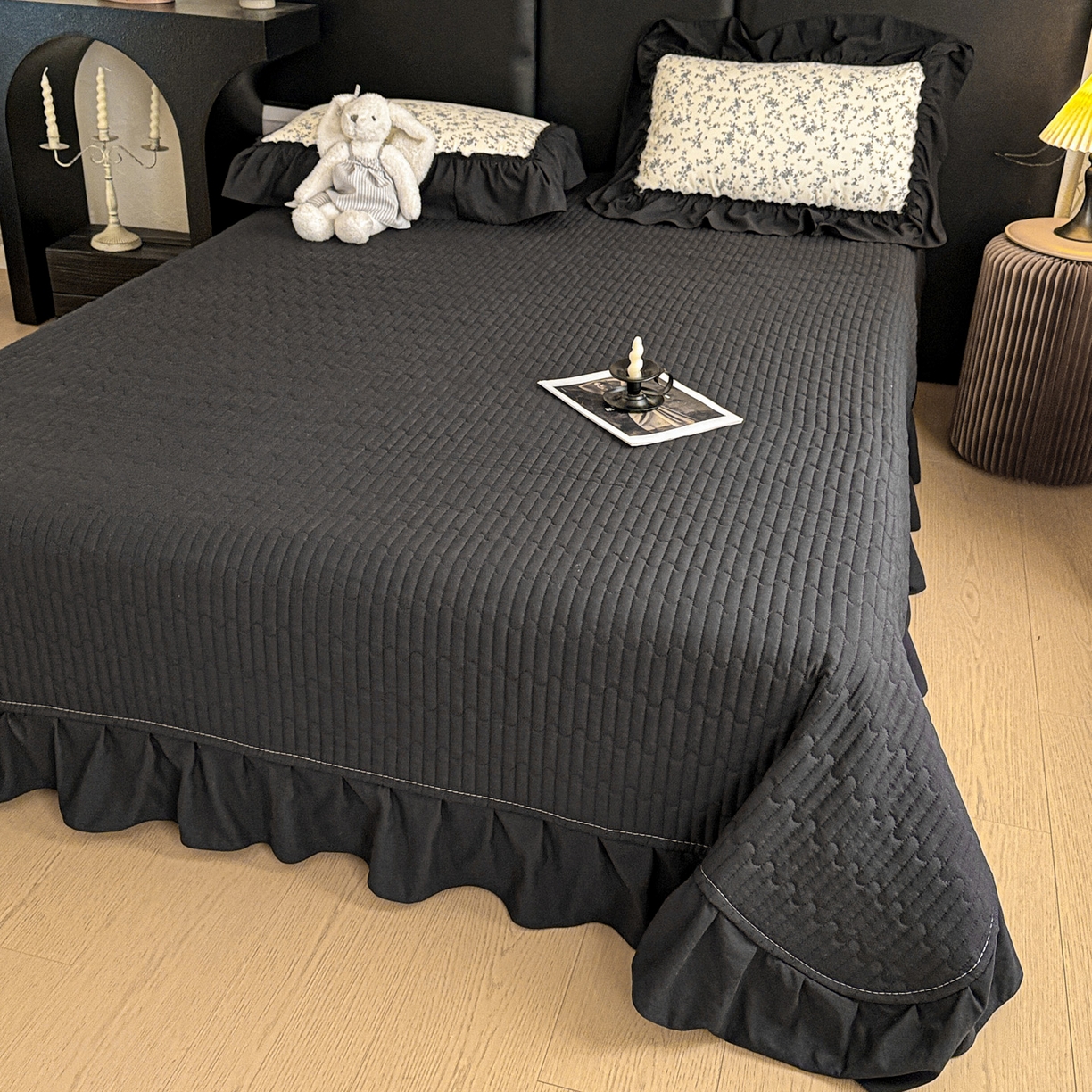 91家纺网 家纺一手货源 找家纺 富米莱（原臻工厂） 2026新款韩系古法韩国水洗棉云棉大布袋法式浪漫大花边床盖夏凉被床盖四件套 砚余墨