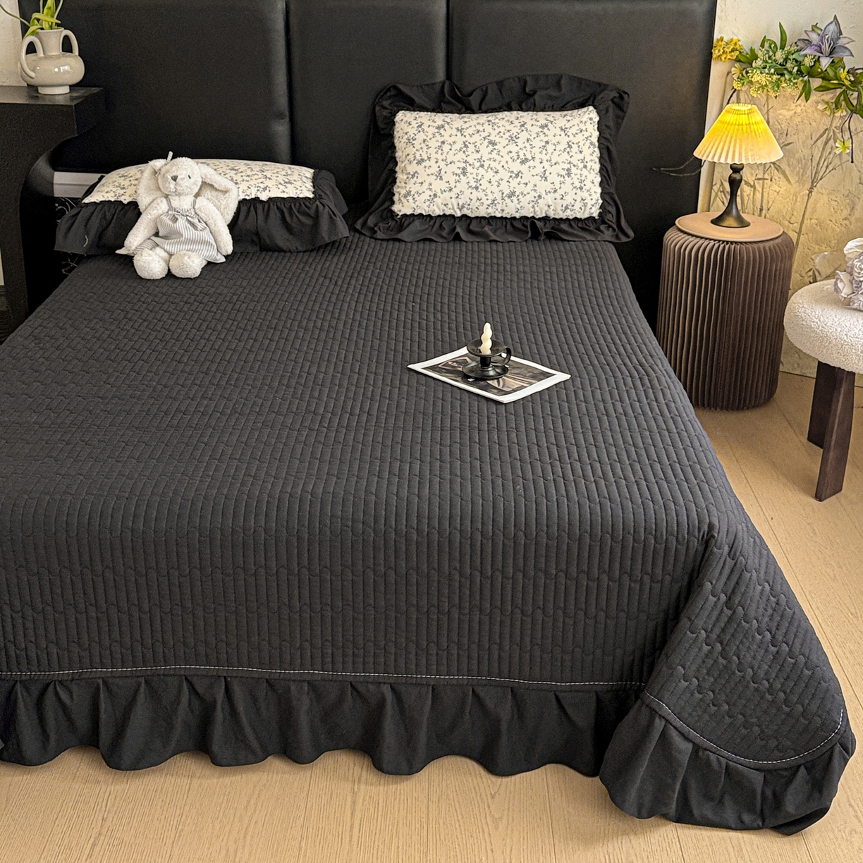 91家纺网 家纺一手货源 找家纺 富米莱（原臻工厂） 2026新款韩系古法韩国水洗棉云棉大布袋法式浪漫大花边床盖夏凉被床盖四件套 砚余墨