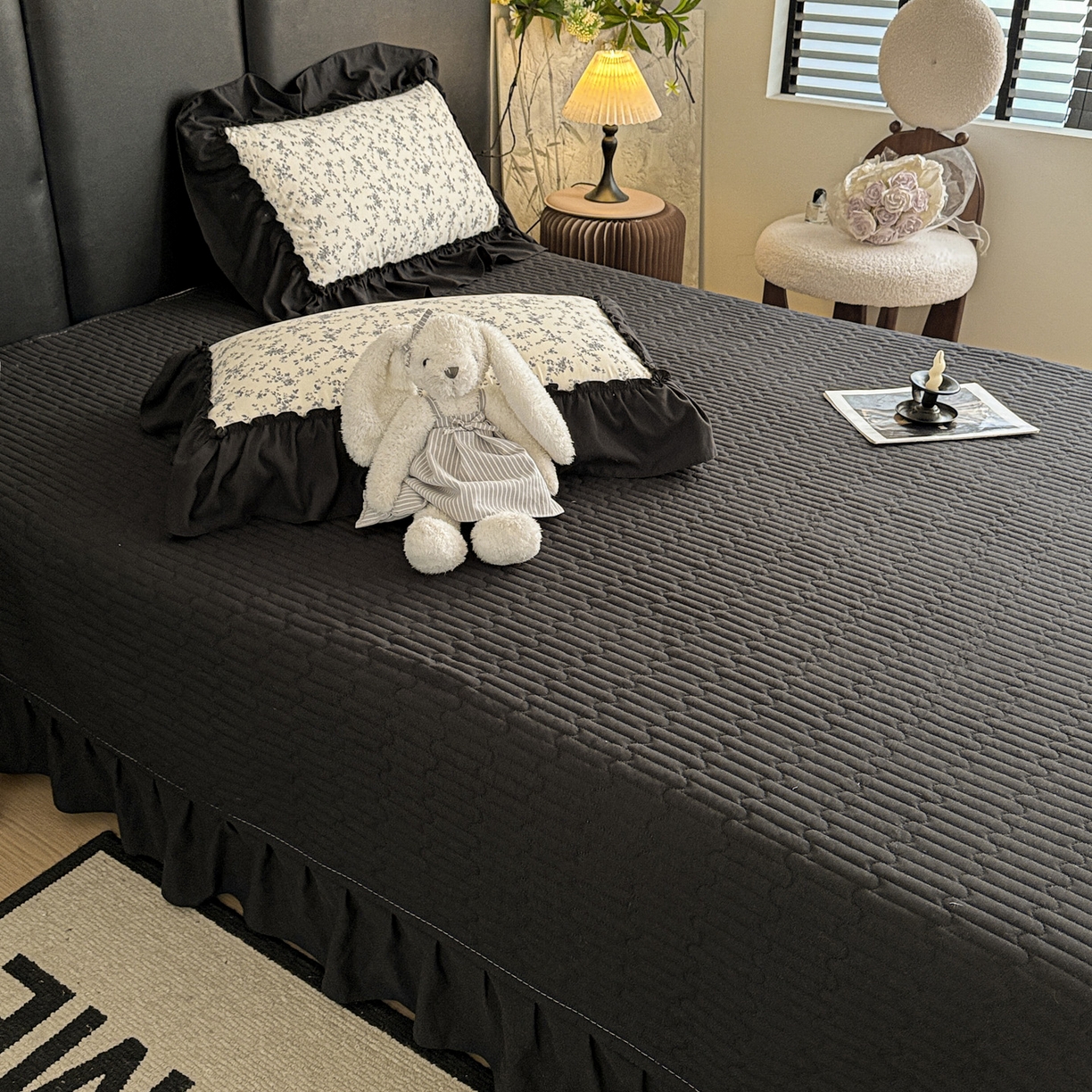 91家纺网 家纺一手货源 找家纺 富米莱（原臻工厂） 2026新款韩系古法韩国水洗棉云棉大布袋法式浪漫大花边床盖夏凉被床盖四件套 砚余墨