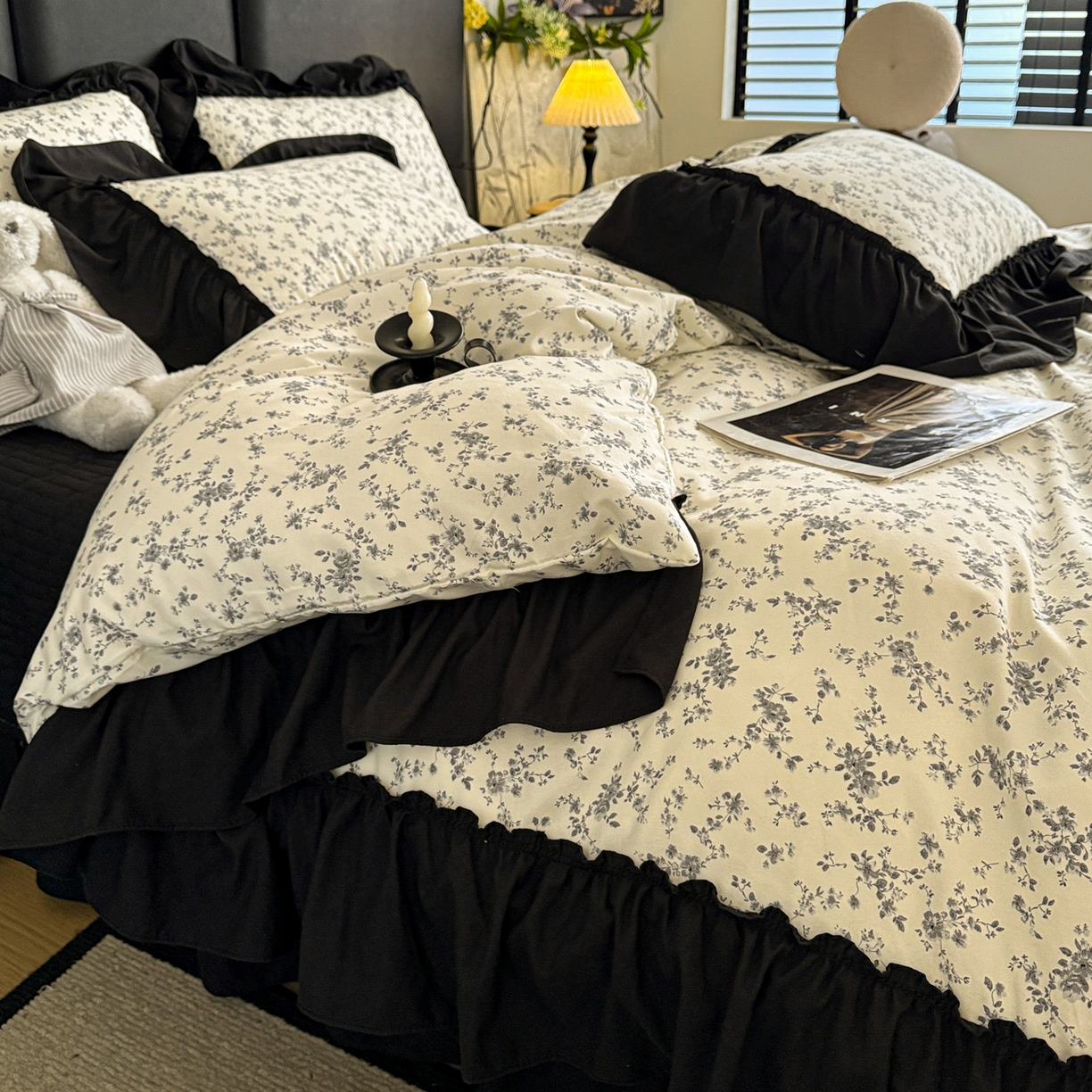 91家纺网 家纺一手货源 找家纺 富米莱（原臻工厂） 2026新款韩系古法韩国水洗棉云棉大布袋法式浪漫大花边床盖夏凉被床盖四件套 砚余墨