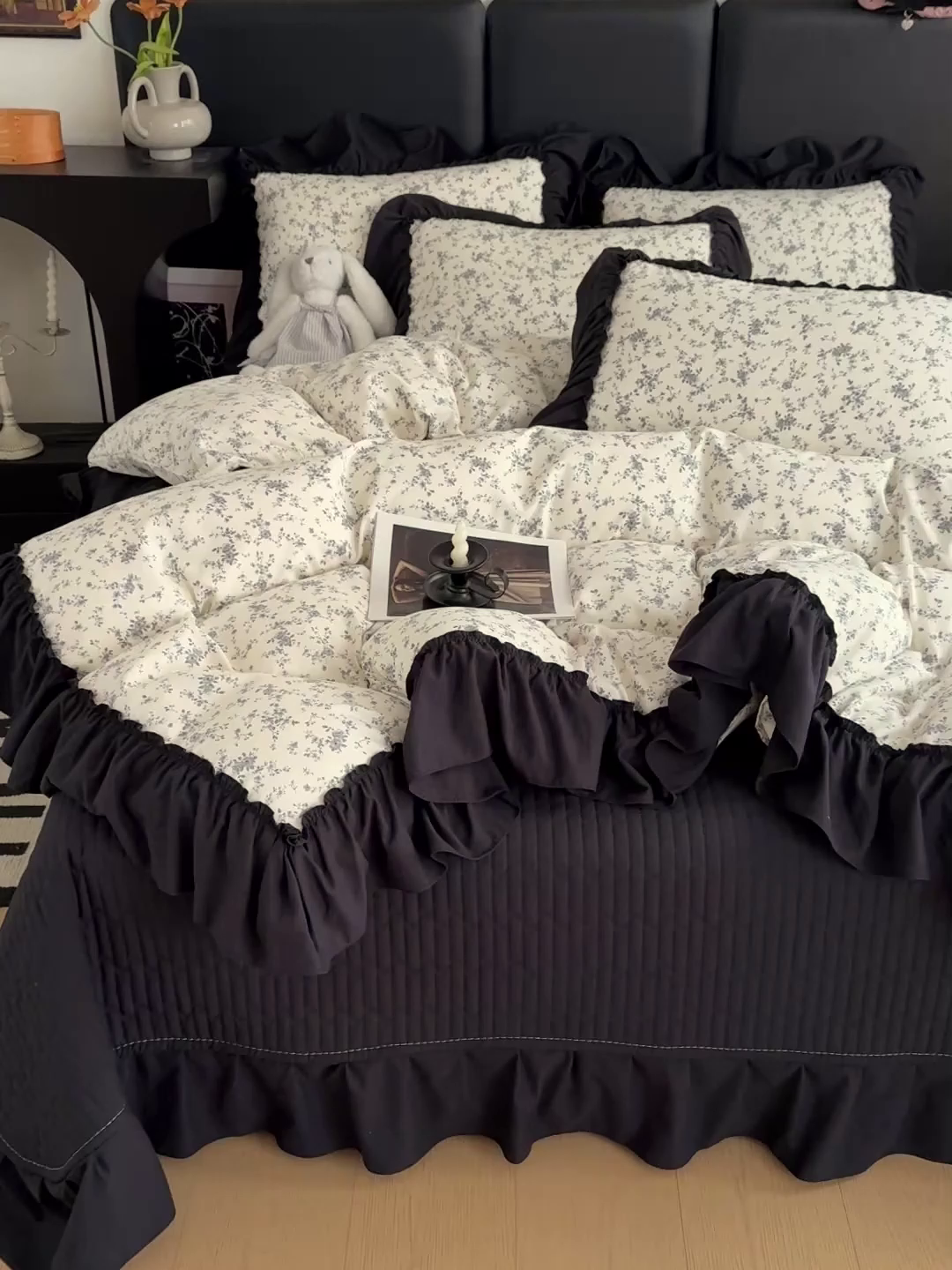 91家纺网 家纺一手货源 找家纺 富米莱（原臻工厂） 2026新款韩系古法韩国水洗棉云棉大布袋法式浪漫大花边床盖夏凉被床盖四件套 砚余墨