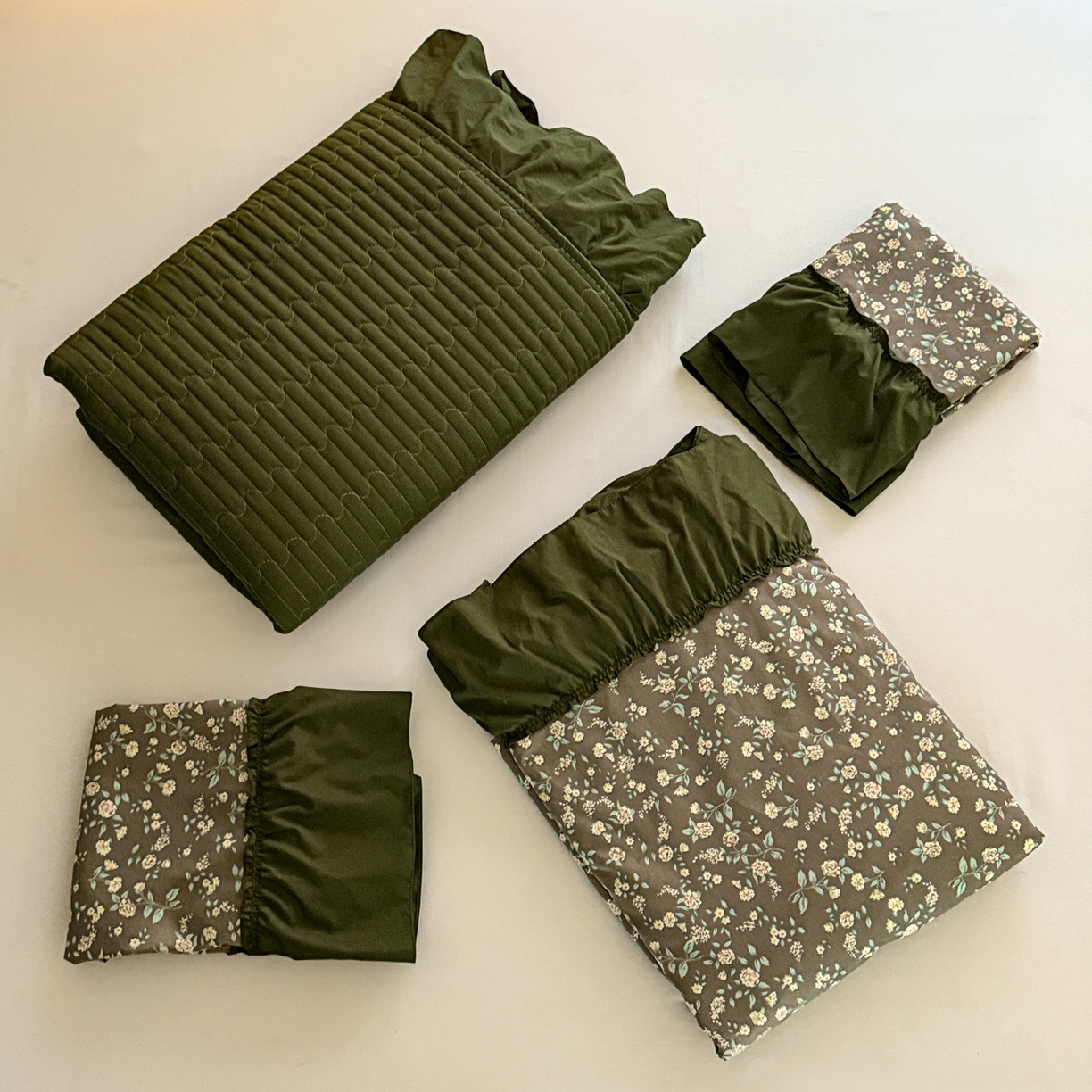 91家纺网 家纺一手货源 找家纺 富米莱（原臻工厂） 2026新款韩系古法韩国水洗棉云棉大布袋法式浪漫大花边床盖夏凉被床盖四件套 知春绿