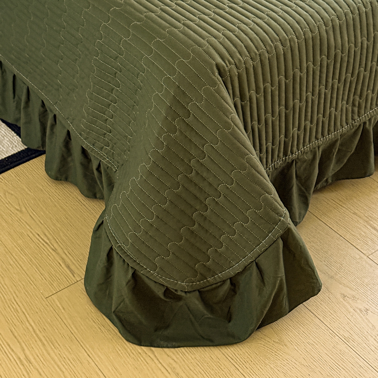 91家纺网 家纺一手货源 找家纺 富米莱（原臻工厂） 2026新款韩系古法韩国水洗棉云棉大布袋法式浪漫大花边床盖夏凉被床盖四件套 知春绿