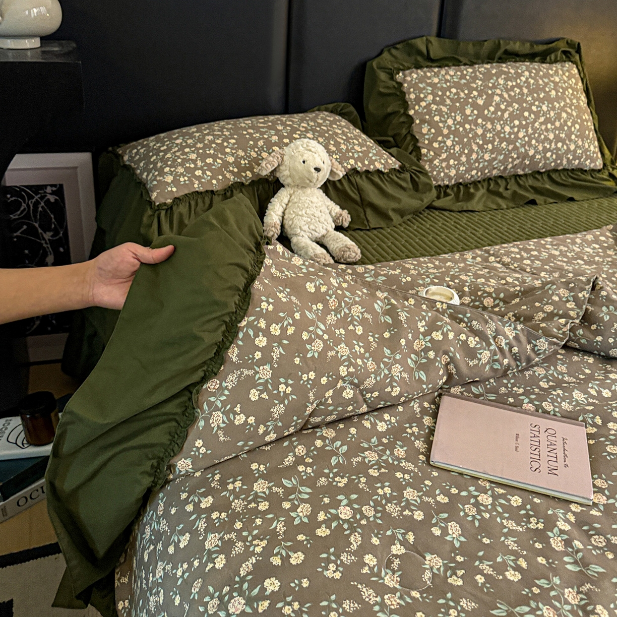 91家纺网 家纺一手货源 找家纺 富米莱（原臻工厂） 2026新款韩系古法韩国水洗棉云棉大布袋法式浪漫大花边床盖夏凉被床盖四件套 知春绿