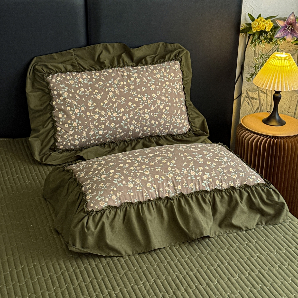 91家纺网 家纺一手货源 找家纺 富米莱（原臻工厂） 2026新款韩系古法韩国水洗棉云棉大布袋法式浪漫大花边床盖夏凉被床盖四件套 知春绿