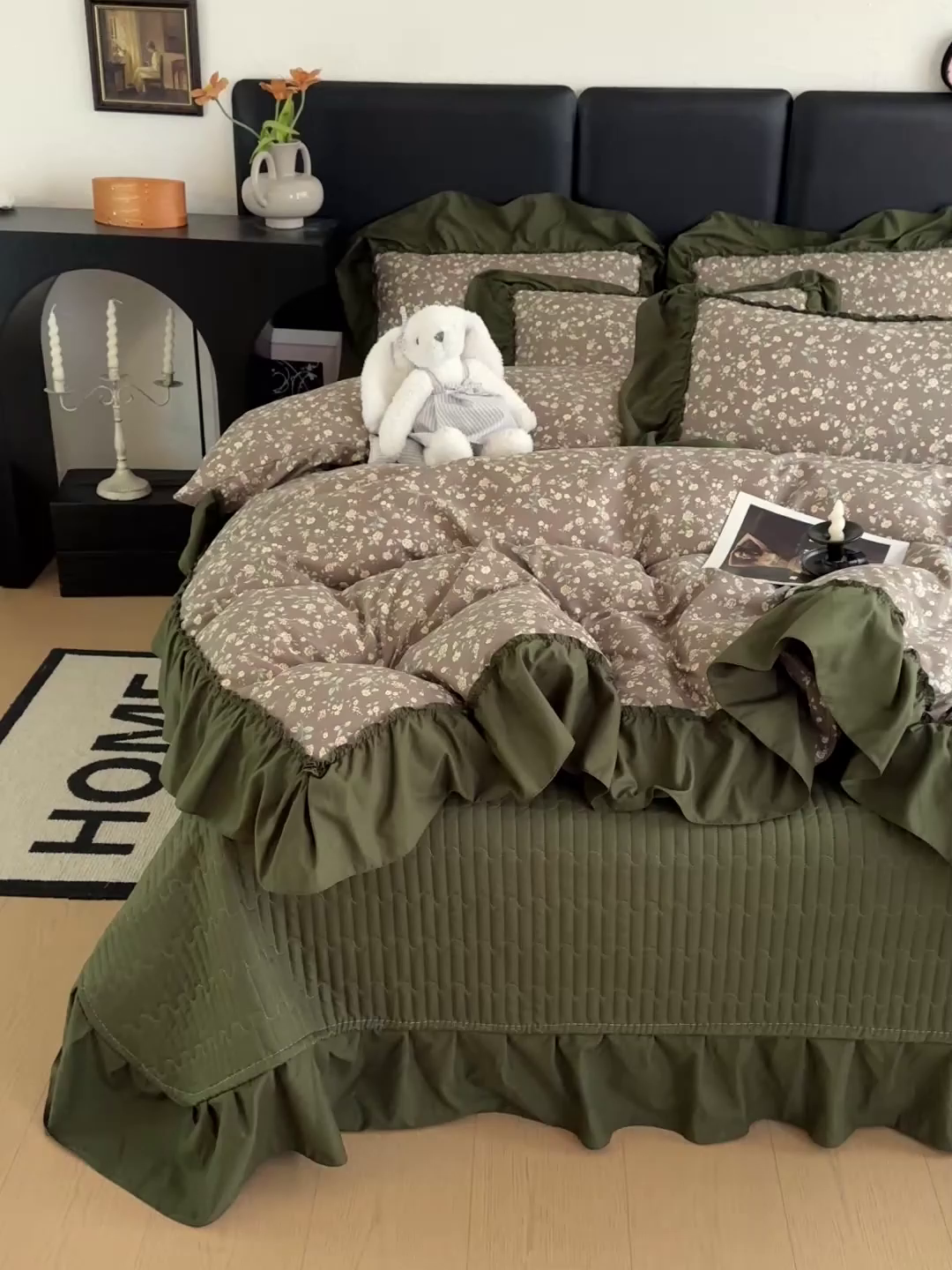 91家纺网 家纺一手货源 找家纺 富米莱（原臻工厂） 2026新款韩系古法韩国水洗棉云棉大布袋法式浪漫大花边床盖夏凉被床盖四件套 知春绿