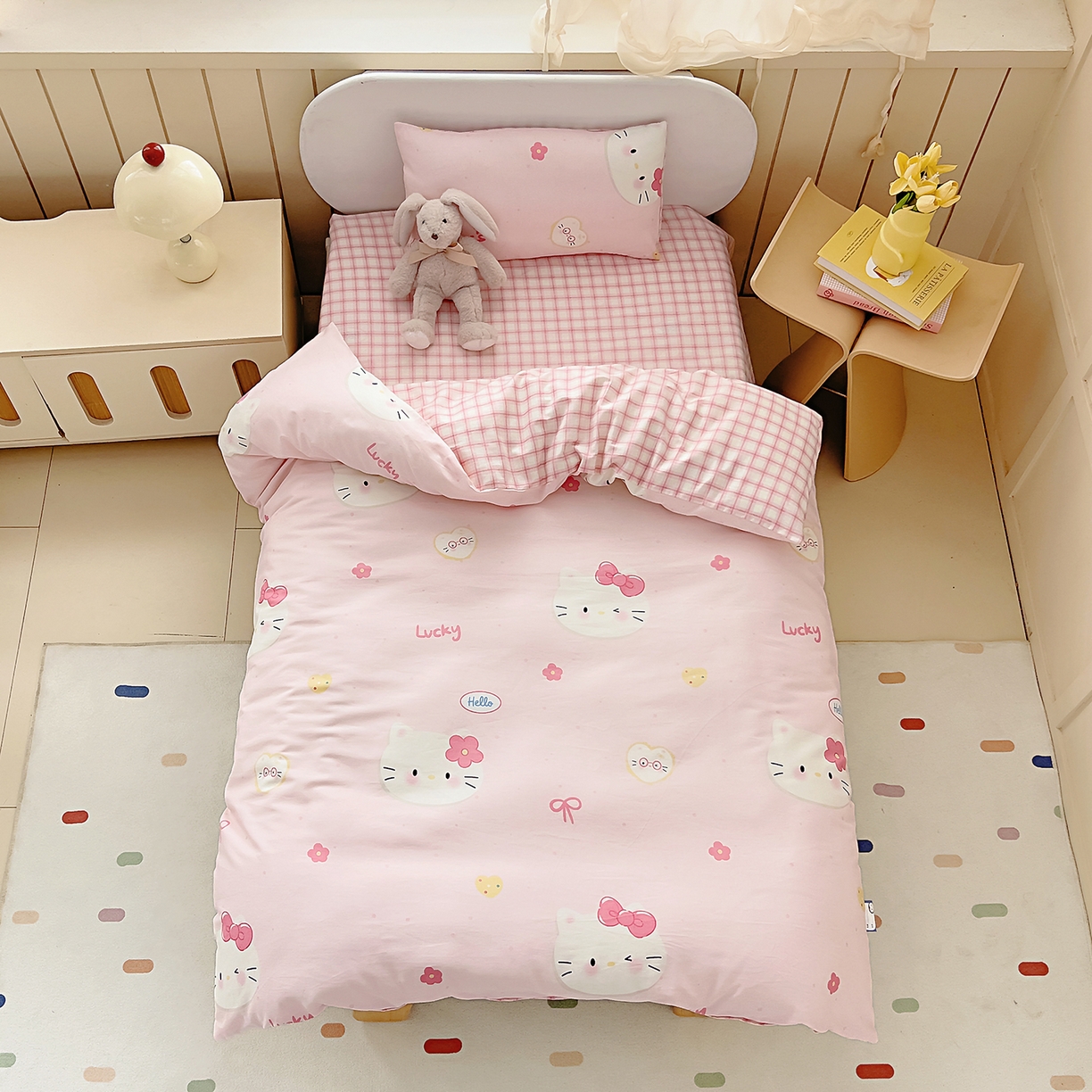 御棉坊 2026新款AB版全棉纯棉印花幼儿园三件套儿童午睡被宝宝入园含芯多件套 可爱猫猫头