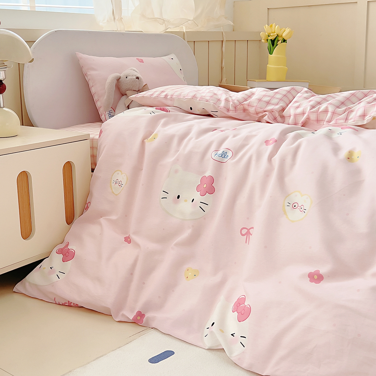 91家纺网 家纺一手货源 找家纺 御棉坊 2026新款AB版全棉纯棉印花幼儿园三件套儿童午睡被宝宝入园含芯多件套 可爱猫猫头