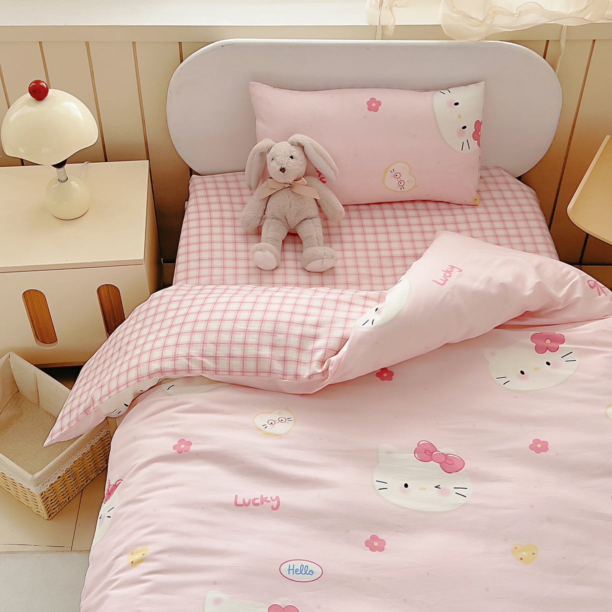 91家纺网 家纺一手货源 找家纺 御棉坊 2026新款AB版全棉纯棉印花幼儿园三件套儿童午睡被宝宝入园含芯多件套 可爱猫猫头