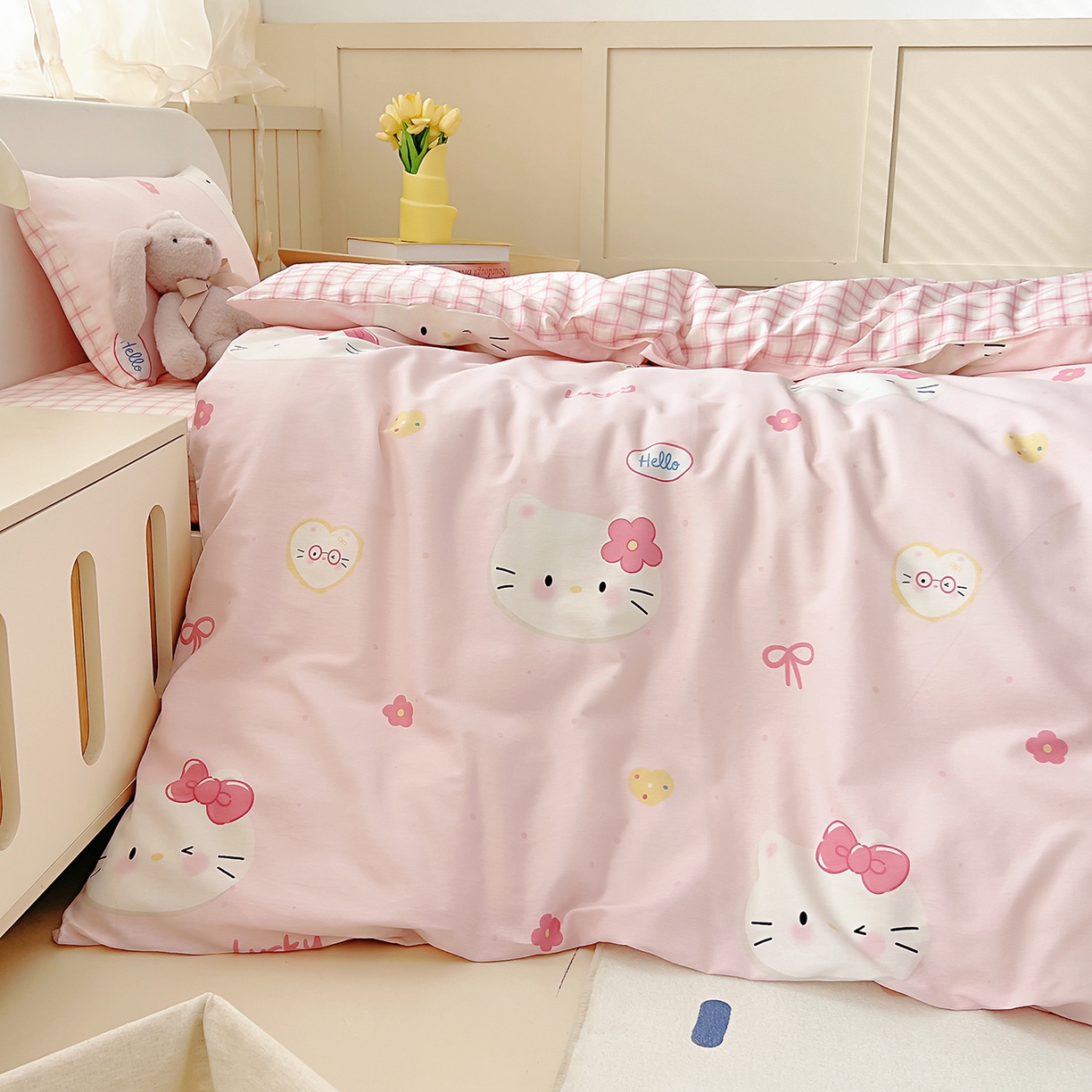 91家纺网 家纺一手货源 找家纺 御棉坊 2026新款AB版全棉纯棉印花幼儿园三件套儿童午睡被宝宝入园含芯多件套 可爱猫猫头