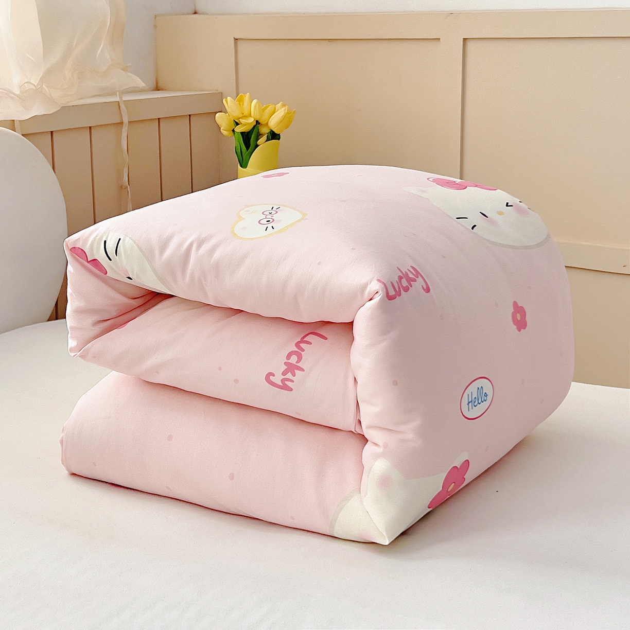 91家纺网 家纺一手货源 找家纺 御棉坊 2026新款AB版全棉纯棉印花幼儿园三件套儿童午睡被宝宝入园含芯多件套 可爱猫猫头