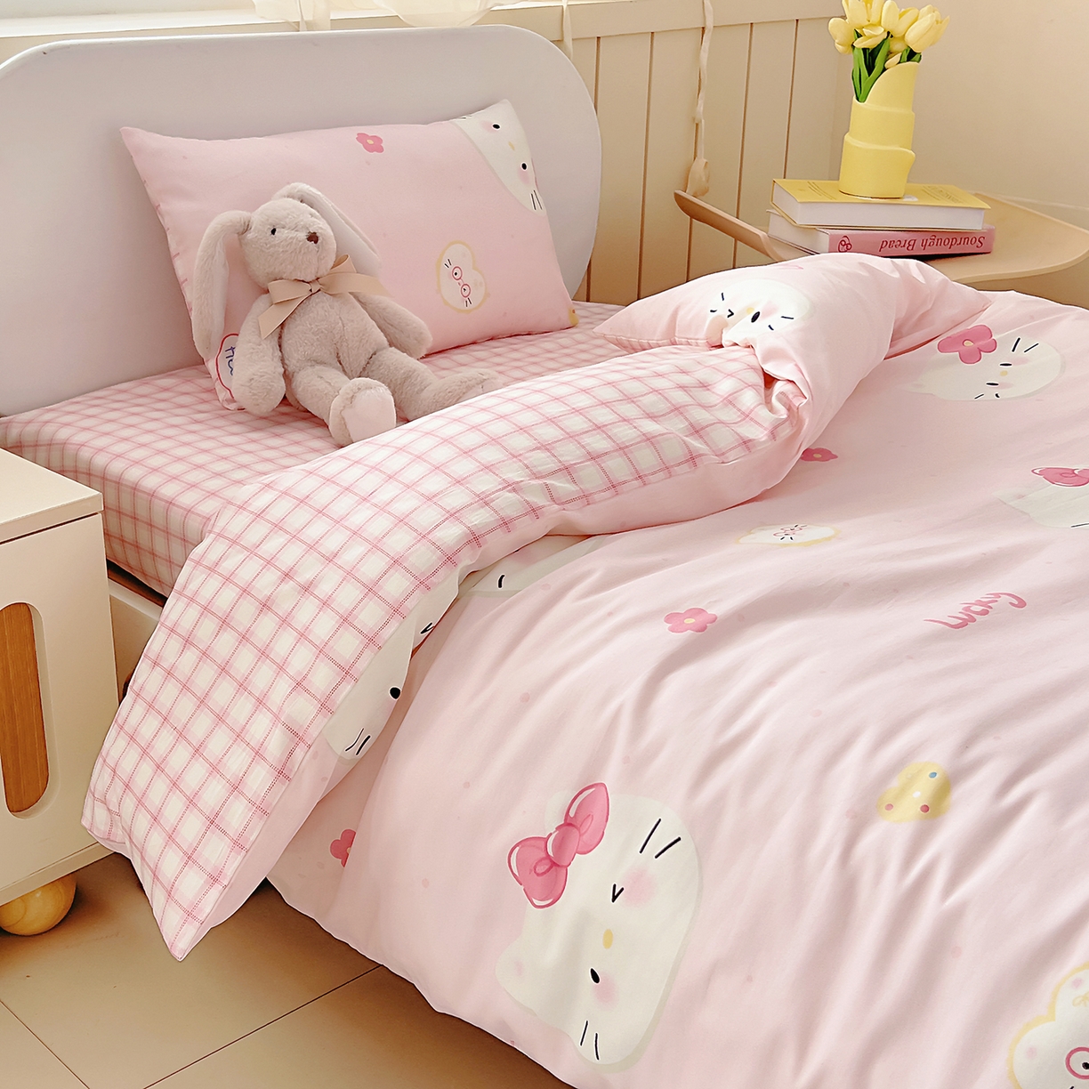 91家纺网 家纺一手货源 找家纺 御棉坊 2026新款AB版全棉纯棉印花幼儿园三件套儿童午睡被宝宝入园含芯多件套 可爱猫猫头