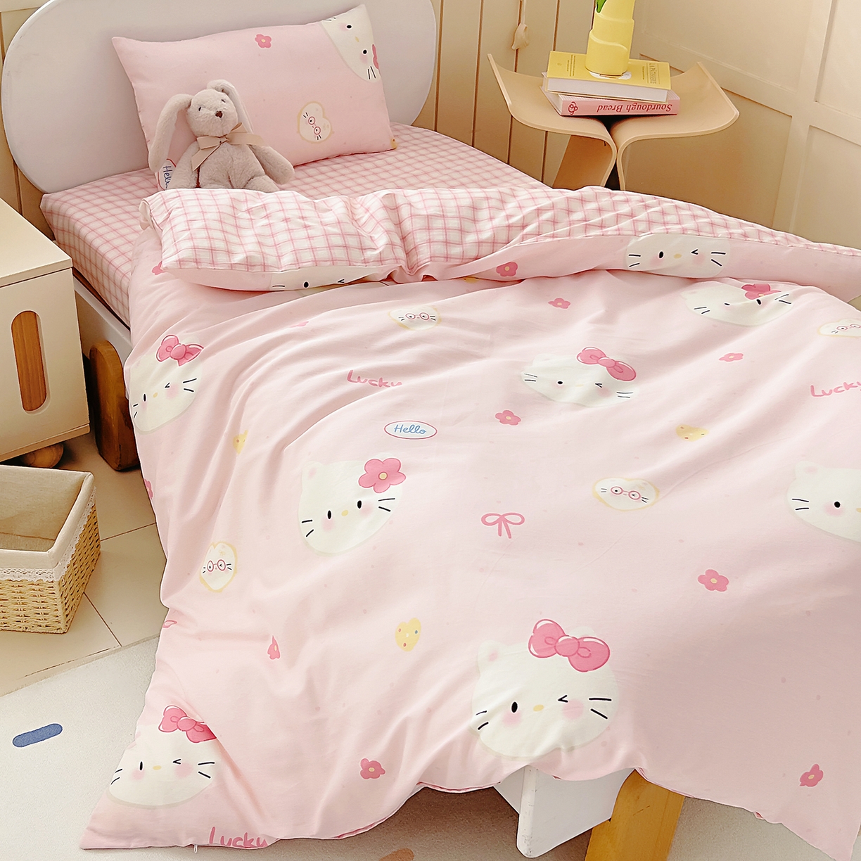 91家纺网 家纺一手货源 找家纺 御棉坊 2026新款AB版全棉纯棉印花幼儿园三件套儿童午睡被宝宝入园含芯多件套 可爱猫猫头