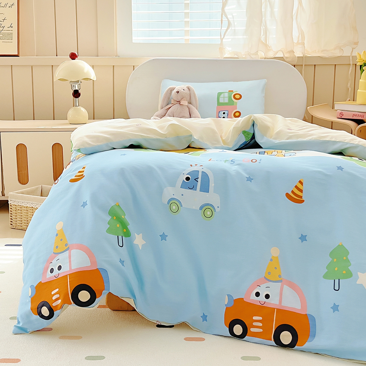 91家纺网 家纺一手货源 找家纺 御棉坊 2026新款AB版全棉纯棉印花幼儿园三件套儿童午睡被宝宝入园含芯多件套 挖机行动