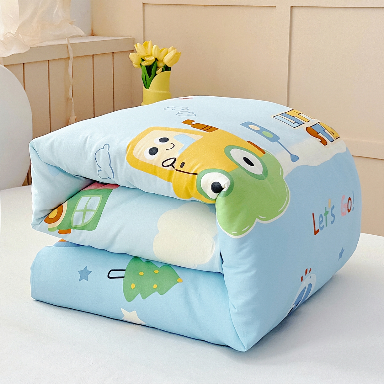 91家纺网 家纺一手货源 找家纺 御棉坊 2026新款AB版全棉纯棉印花幼儿园三件套儿童午睡被宝宝入园含芯多件套 挖机行动