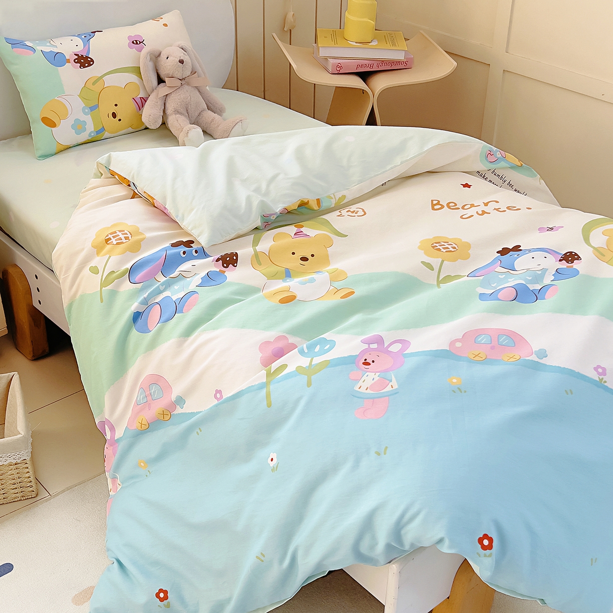 91家纺网 家纺一手货源 找家纺 御棉坊 2026新款AB版全棉纯棉印花幼儿园三件套儿童午睡被宝宝入园含芯多件套 向日葵伙伴