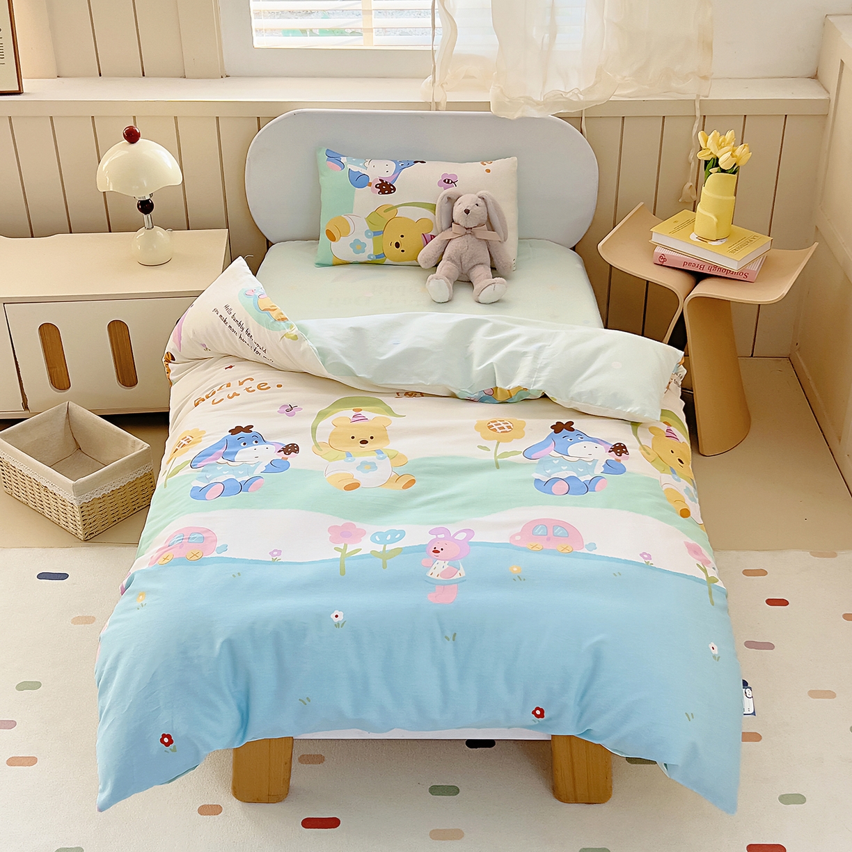 91家纺网 家纺一手货源 找家纺 御棉坊 2026新款AB版全棉纯棉印花幼儿园三件套儿童午睡被宝宝入园含芯多件套 向日葵伙伴