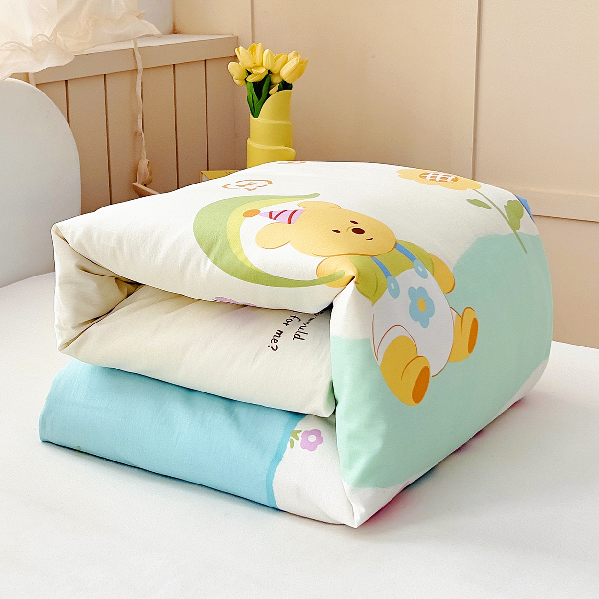 91家纺网 家纺一手货源 找家纺 御棉坊 2026新款AB版全棉纯棉印花幼儿园三件套儿童午睡被宝宝入园含芯多件套 向日葵伙伴