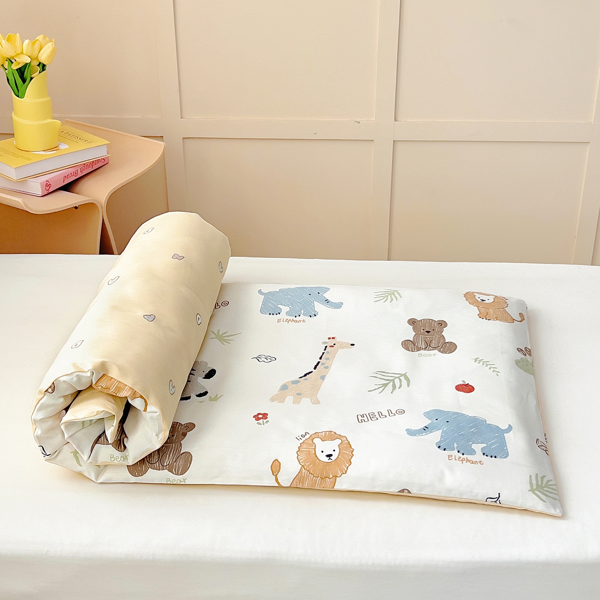 91家纺网 家纺一手货源 找家纺 御棉坊 2026新款AB版全棉纯棉印花幼儿园三件套儿童午睡被宝宝入园含芯多件套 小小动物园