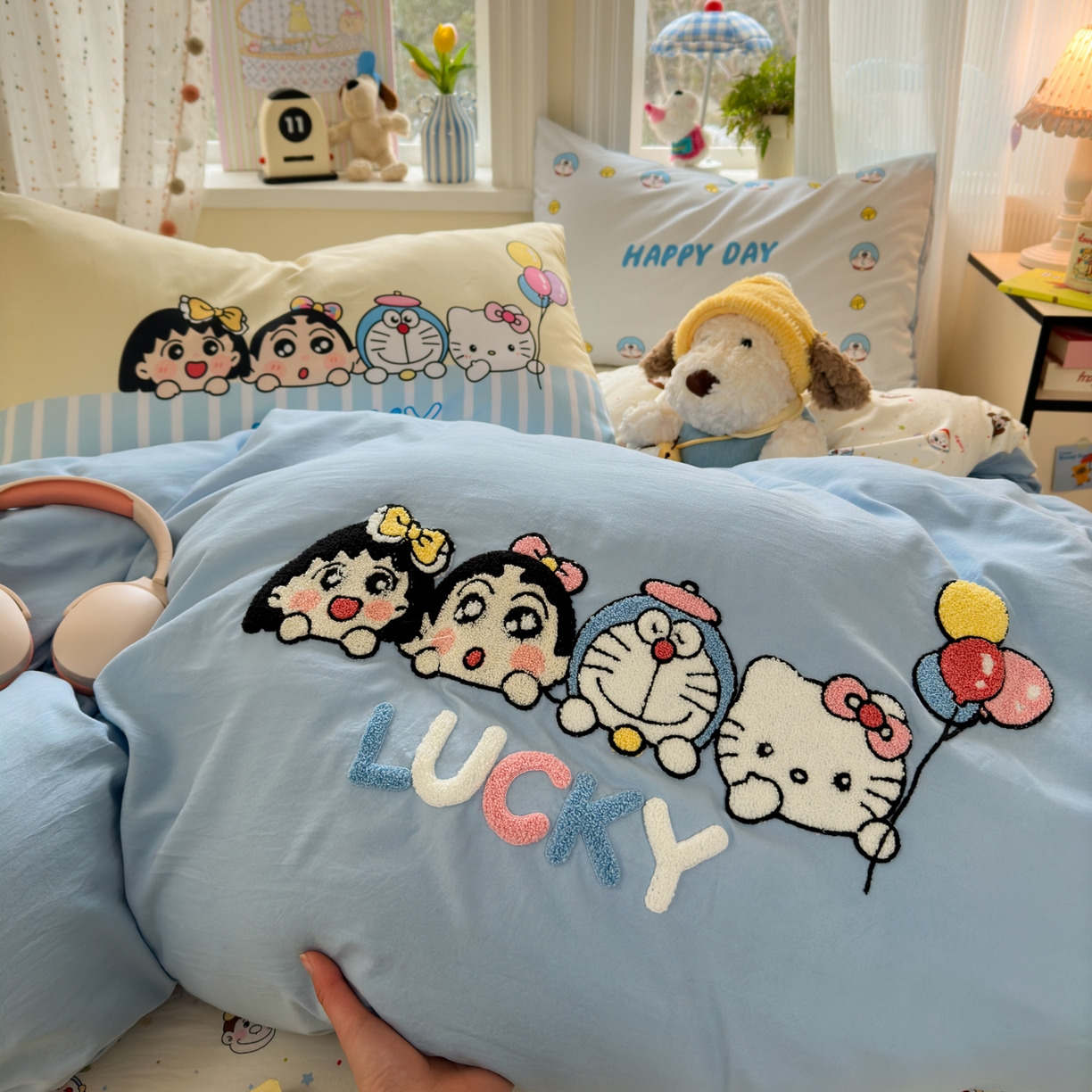 91家纺网 家纺一手货源 找家纺 （总）一霖家纺 2026新款云朵棉毛巾绣小清新猫咪系列四件套