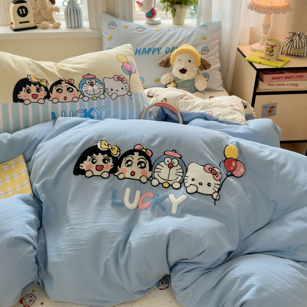 91家纺网 家纺一手货源 找家纺 （总）一霖家纺 2026新款云朵棉毛巾绣小清新猫咪系列四件套