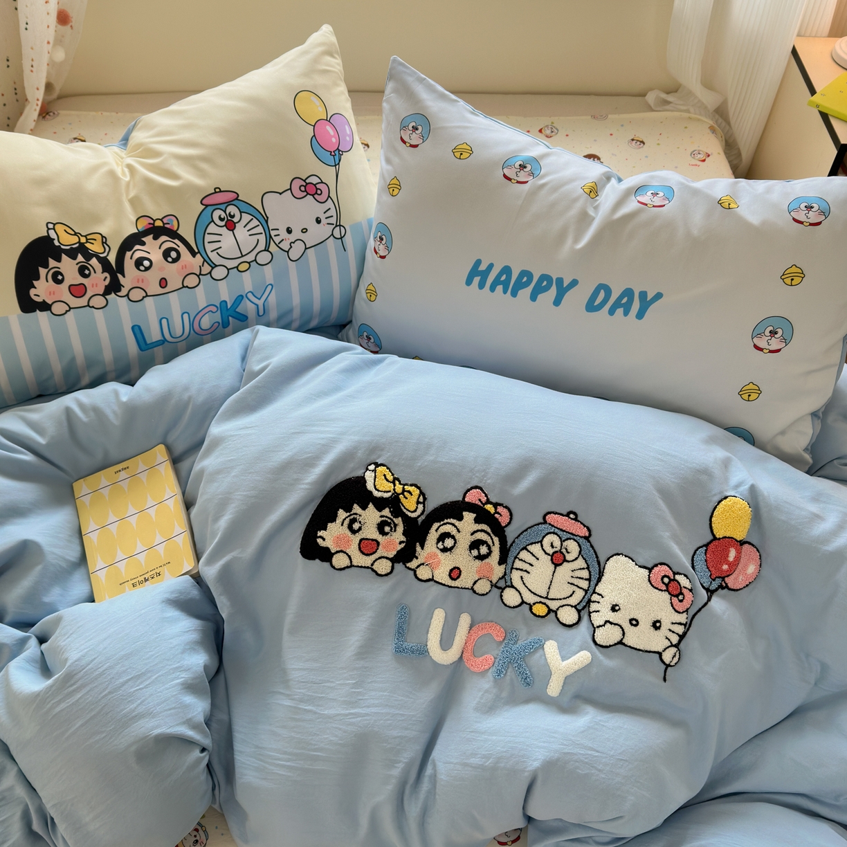 91家纺网 家纺一手货源 找家纺 （总）一霖家纺 2026新款云朵棉毛巾绣小清新猫咪系列四件套