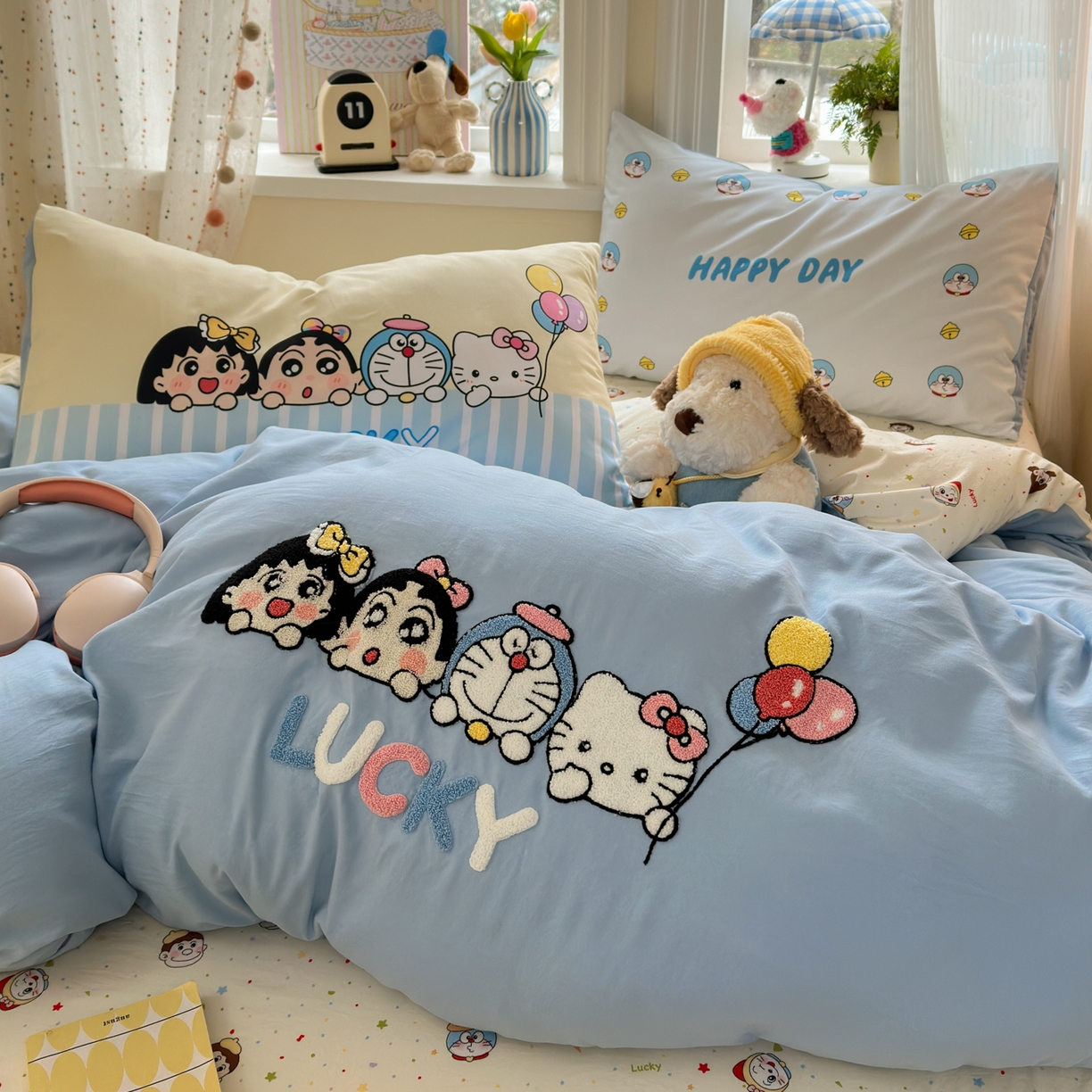 91家纺网 家纺一手货源 找家纺 （总）一霖家纺 2026新款云朵棉毛巾绣小清新猫咪系列四件套