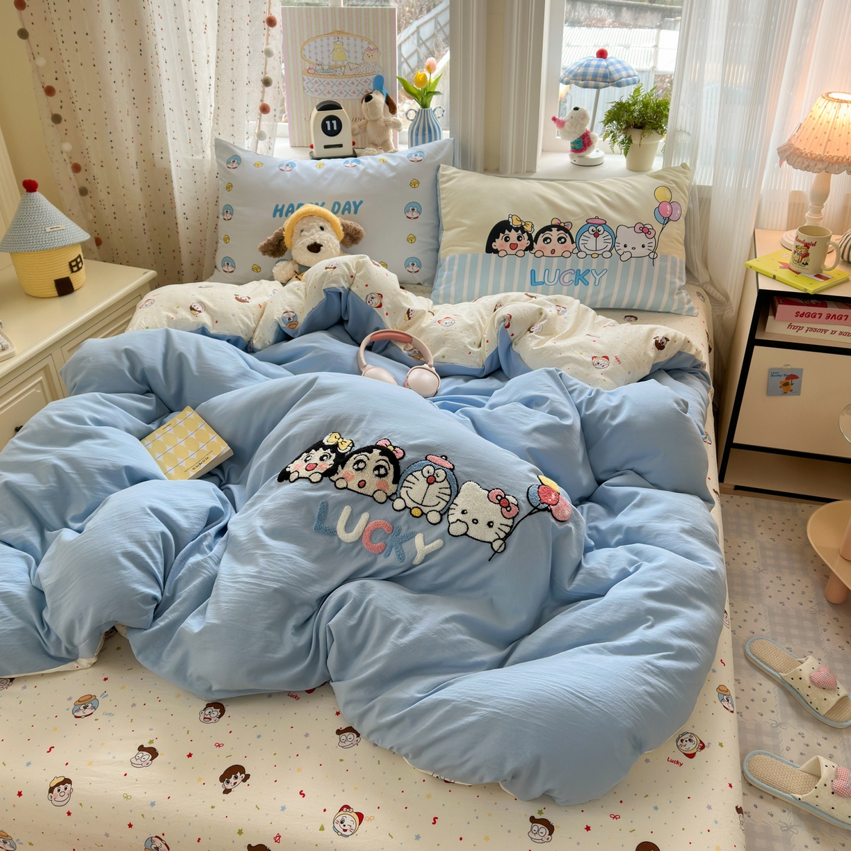 91家纺网 家纺一手货源 找家纺 （总）一霖家纺 2026新款云朵棉毛巾绣小清新猫咪系列四件套