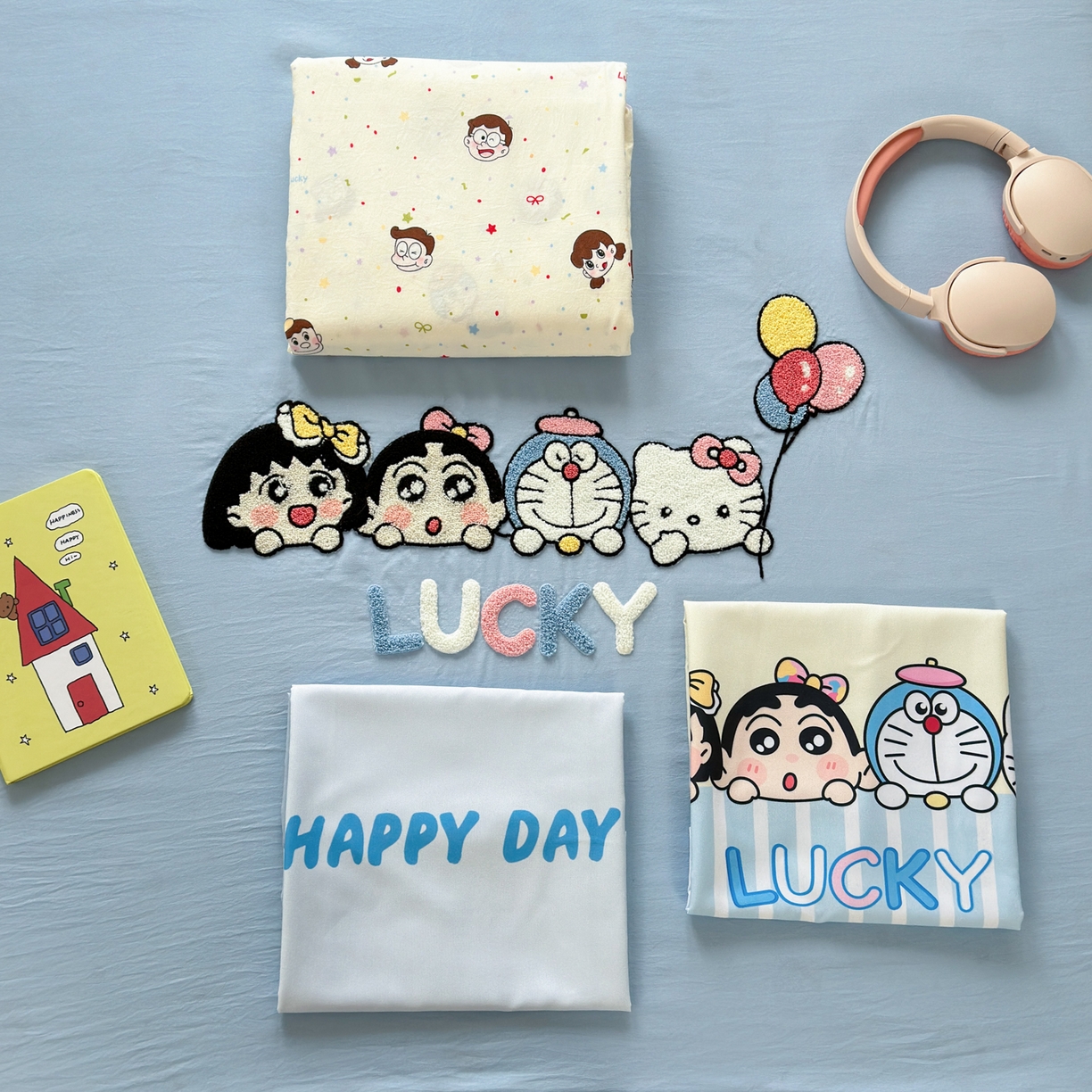 91家纺网 家纺一手货源 找家纺 （总）一霖家纺 2026新款云朵棉毛巾绣小清新猫咪系列四件套