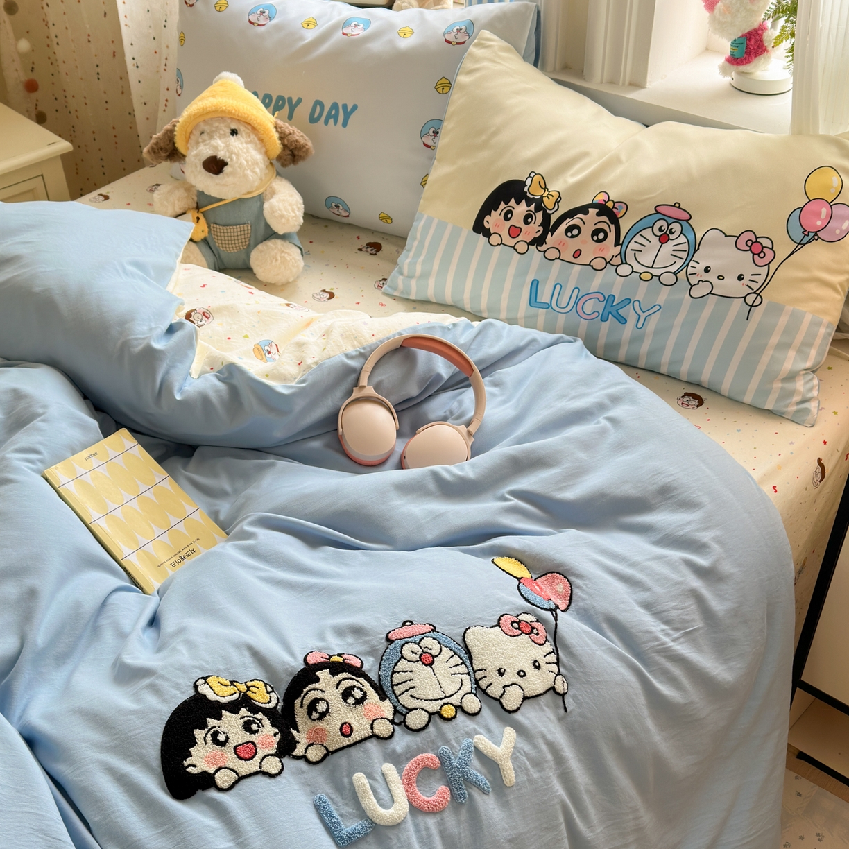 91家纺网 家纺一手货源 找家纺 （总）一霖家纺 2026新款云朵棉毛巾绣小清新猫咪系列四件套