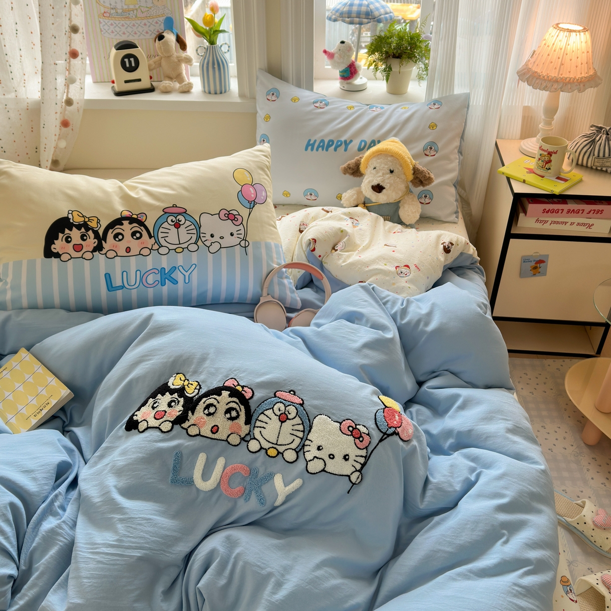 91家纺网 家纺一手货源 找家纺 （总）一霖家纺 2026新款云朵棉毛巾绣小清新猫咪系列四件套