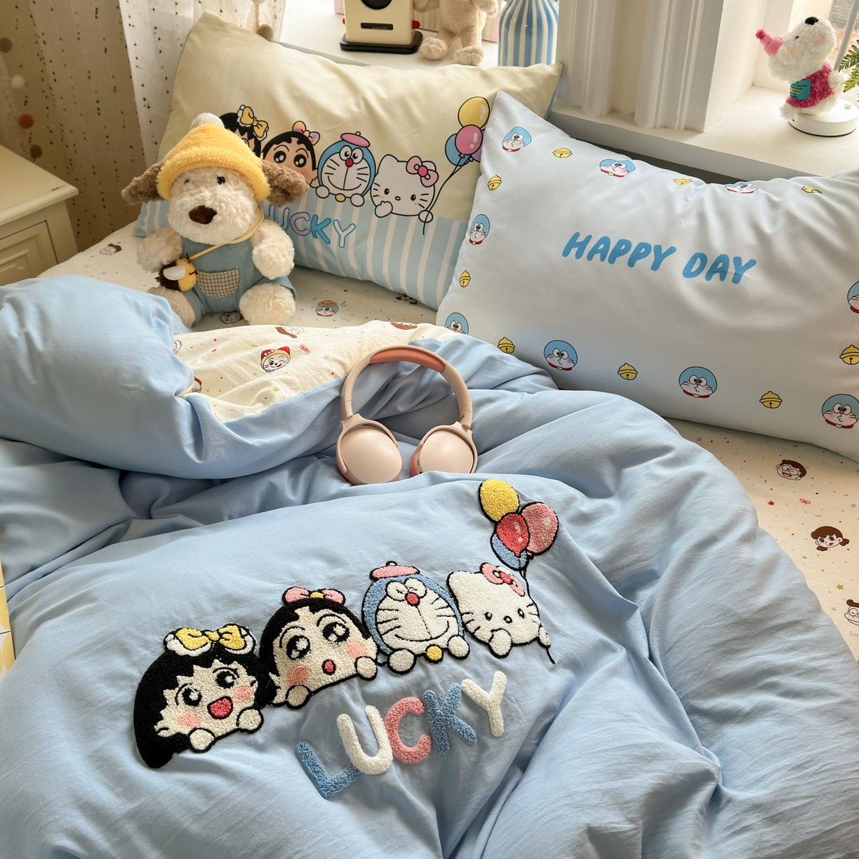 91家纺网 家纺一手货源 找家纺 （总）一霖家纺 2026新款云朵棉毛巾绣小清新猫咪系列四件套