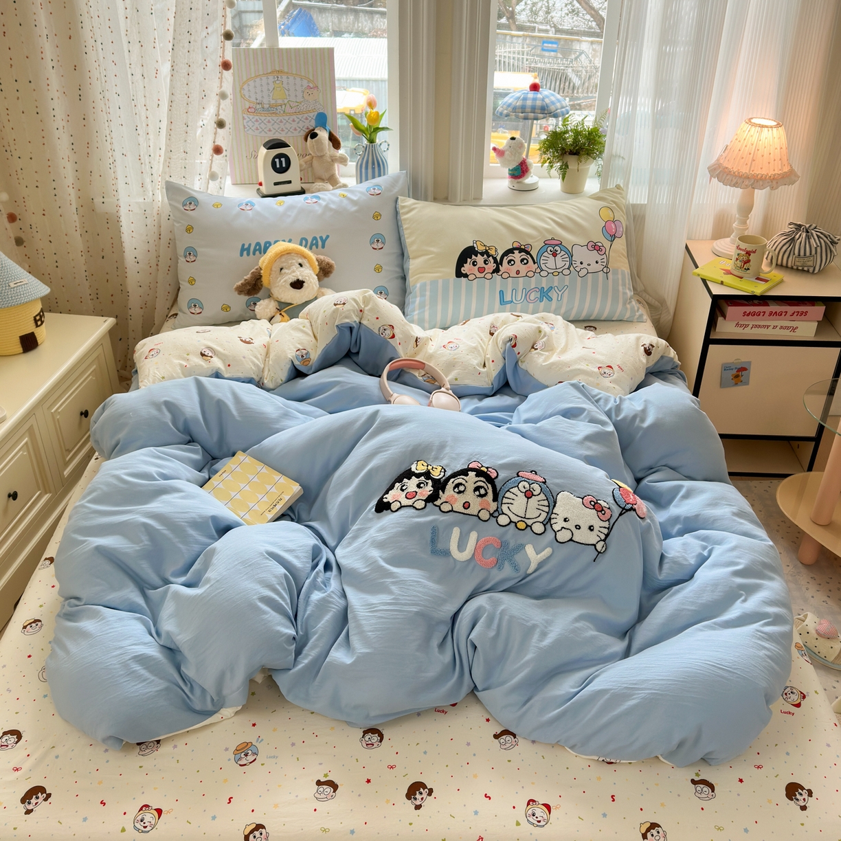 91家纺网 家纺一手货源 找家纺 （总）一霖家纺 2026新款云朵棉毛巾绣小清新猫咪系列四件套