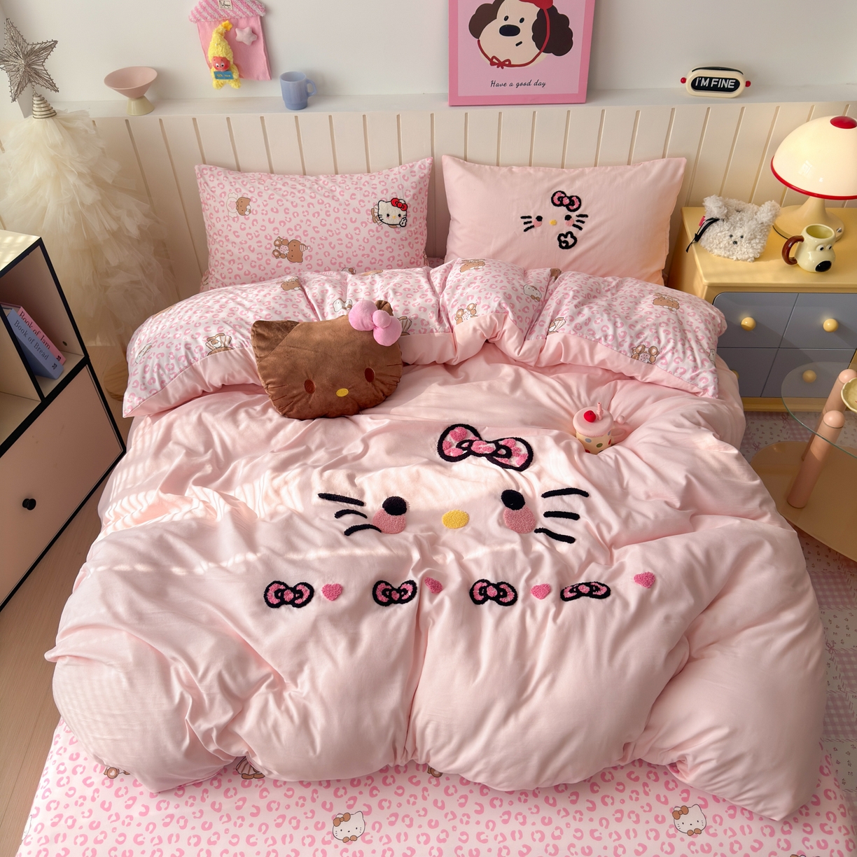 91家纺网 家纺一手货源 找家纺 （总）一霖家纺 2026新款云朵棉毛巾绣小清新猫咪系列四件套