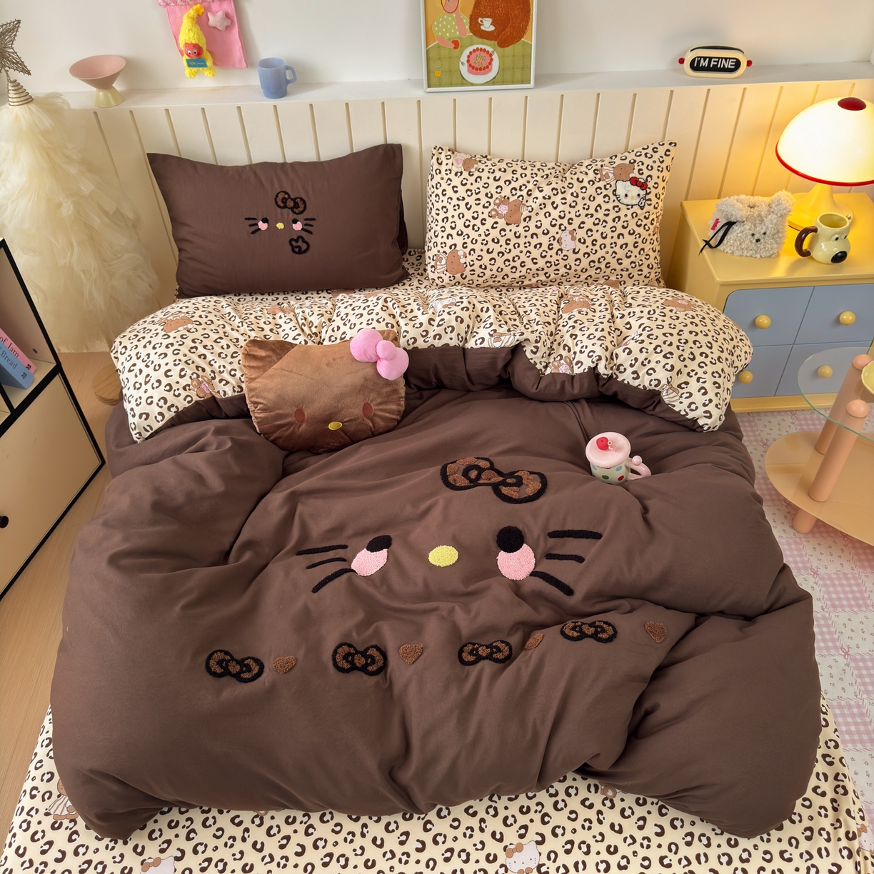 91家纺网 家纺一手货源 找家纺 （总）一霖家纺 2026新款云朵棉毛巾绣小清新猫咪系列四件套