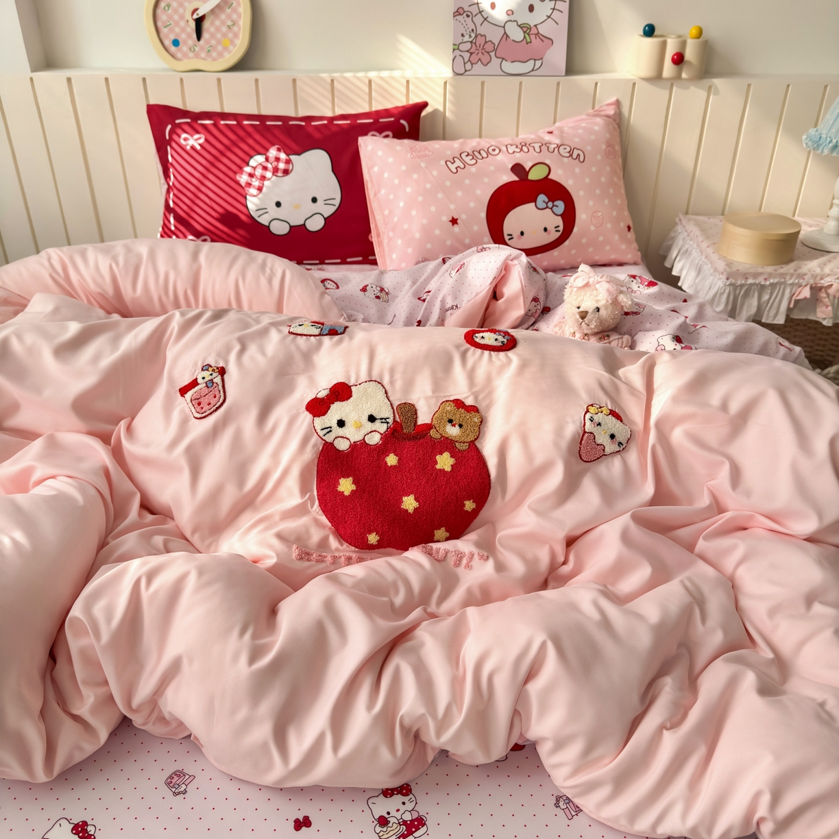 91家纺网 家纺一手货源 找家纺 （总）一霖家纺 2026新款云朵棉毛巾绣小清新猫咪系列四件套