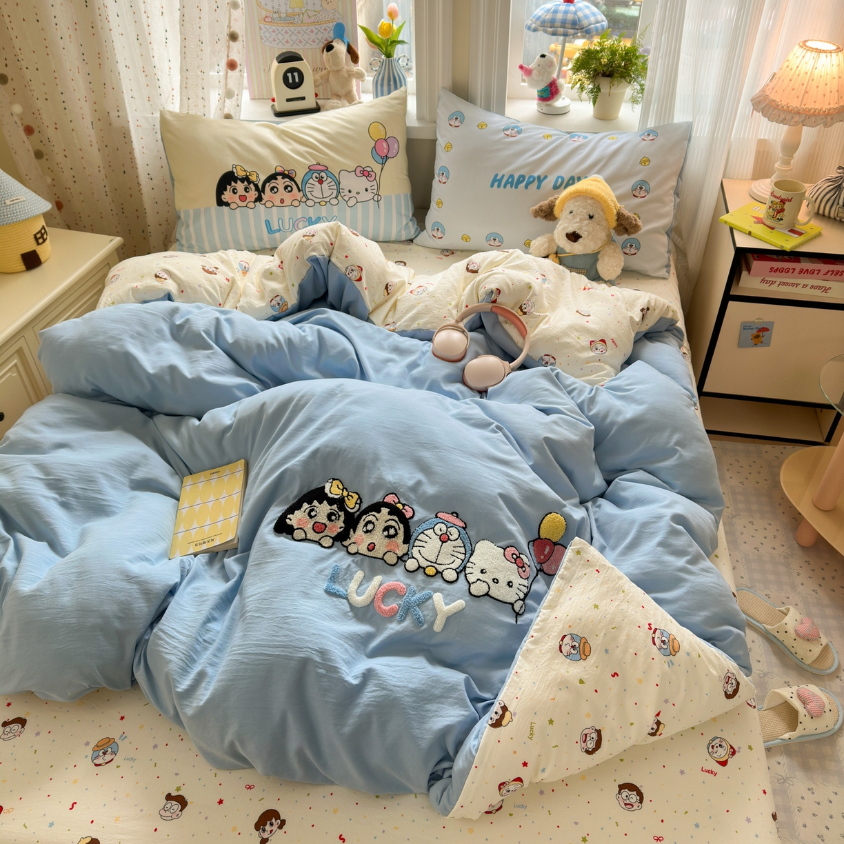 91家纺网 家纺一手货源 找家纺 一霖家纺 2026新款云朵棉毛巾绣小清新猫咪系列四件套 百变哆啦