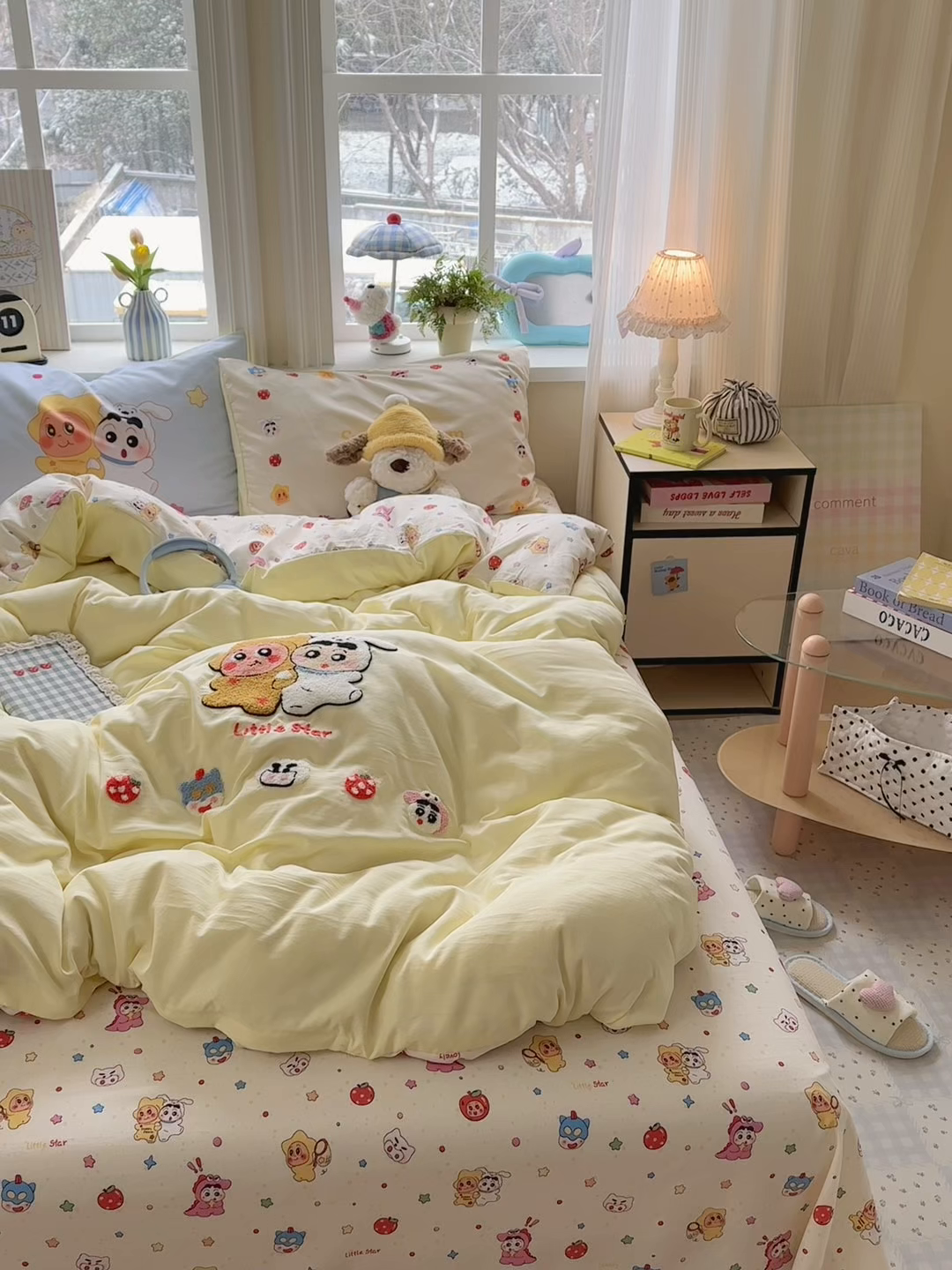 91家纺网 家纺一手货源 找家纺 一霖家纺 2026新款云朵棉毛巾绣小清新猫咪系列四件套 蜡笔星星